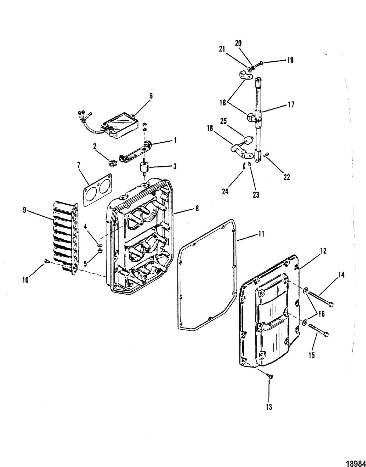 MERCURY/MARINER 200 H.P. (V-6) (1978-1988 COMBINED BOOKS) Choke Plate and Throttle Levers(Design II)