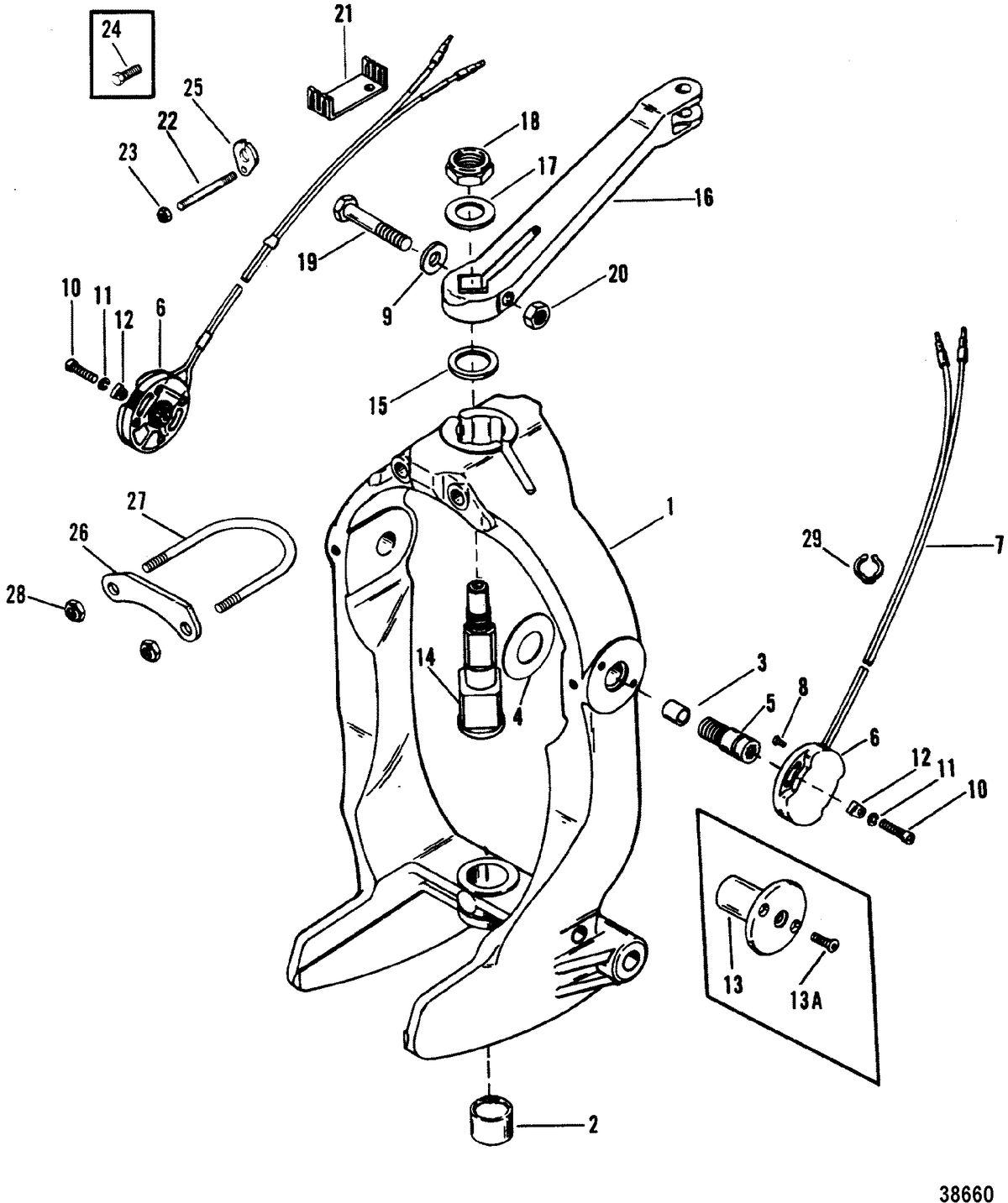 MERCRUISER BRAVO I/II/III STERNDRIVE AND TRANSOM ASSEMBLY GIMBAL RING AND STEERING LEVER