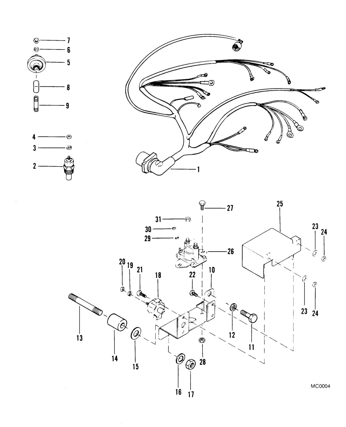 MERCRUISER 5.7 LITRE COMPETITION SKI ENGINE WIRING HARNESS AND ELECTRICAL COMPONENTS