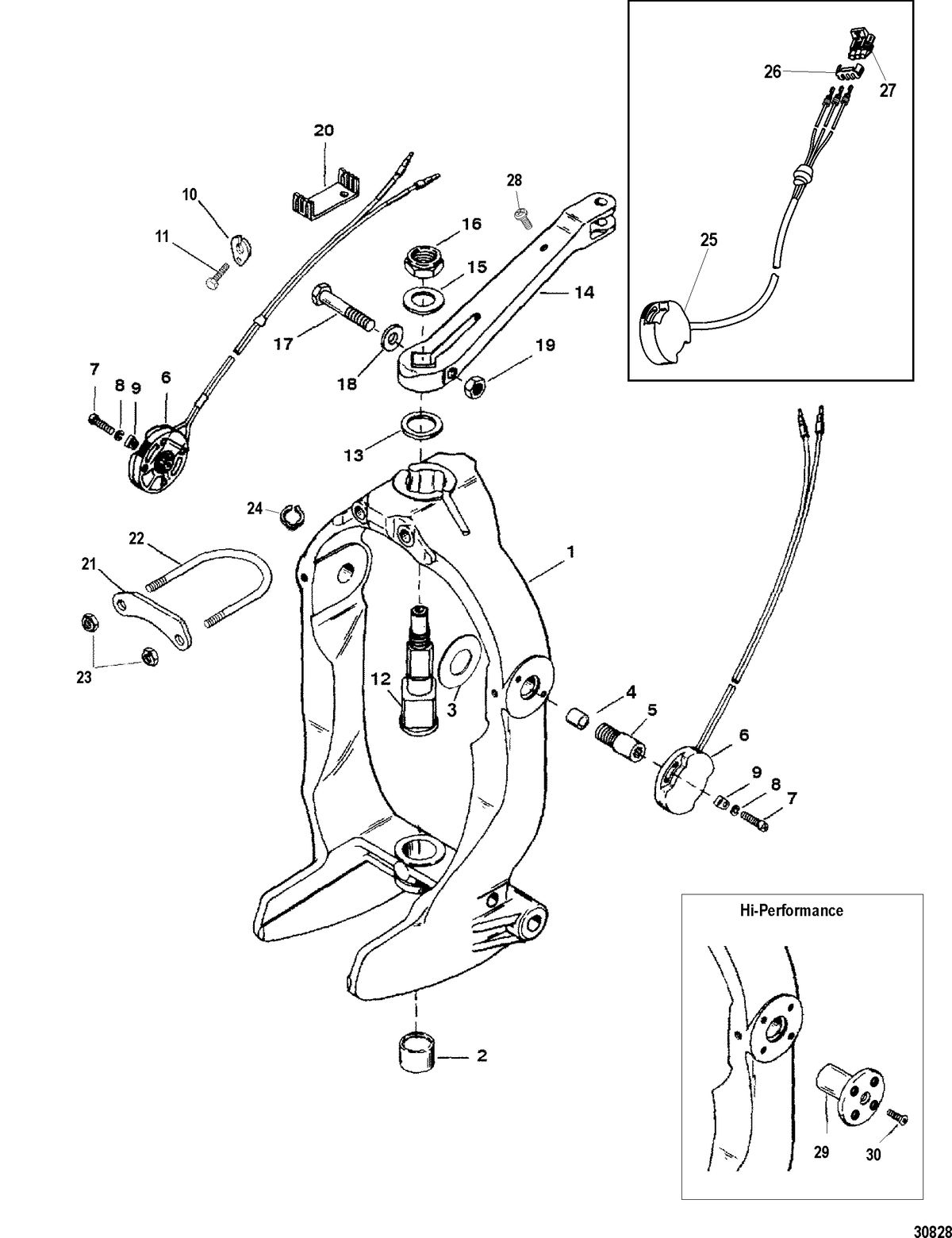 MERCRUISER BRAVO I - II - III GIMBAL RING AND STEERING LEVER
