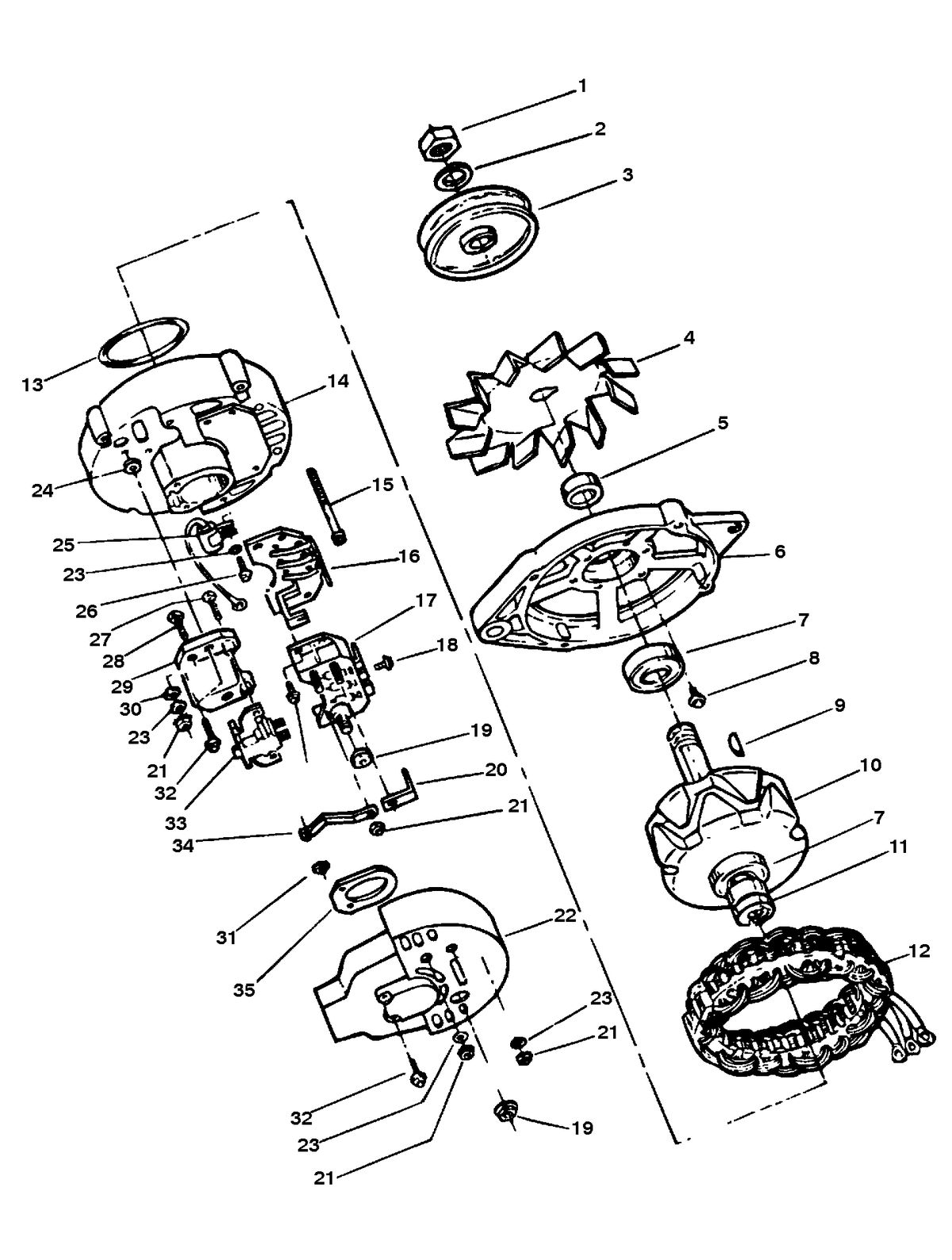 MERCRUISER 525 H.P. ENGINE ALTERNATOR ASSEMBLY (PRESTOLITE # 8EM2003KA)