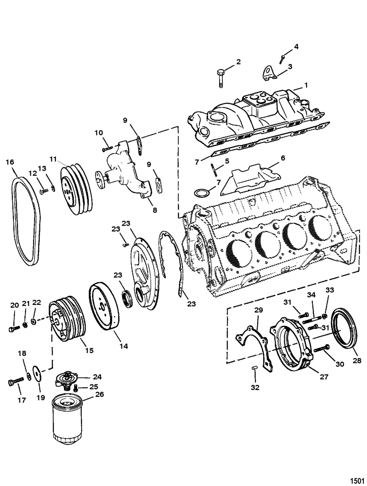 MERCRUISER 350 MAG TOURNAMENT SKI (CARB) INTAKE MANIFOLD AND FRONT COVER