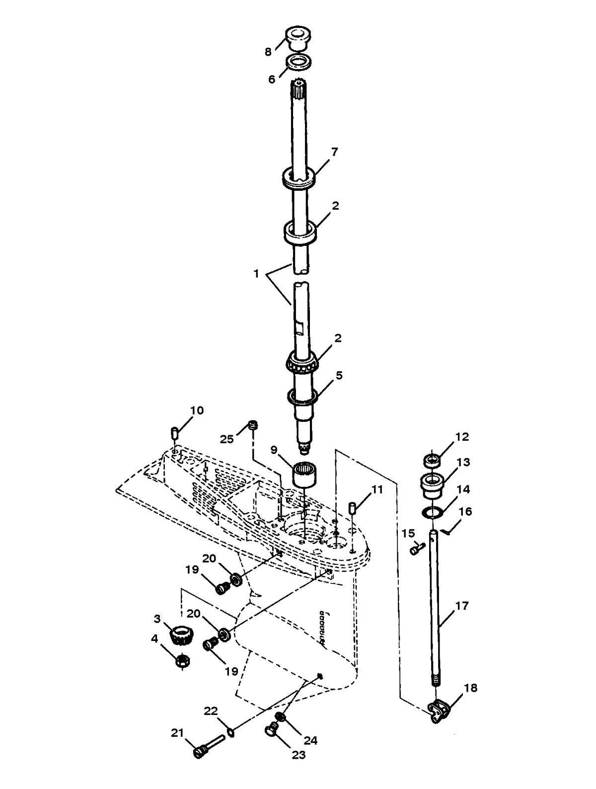 FORCE FORCE 75 H.P. (1998) DRIVESHAFT AND LOWER SHIFT COMPONENTS