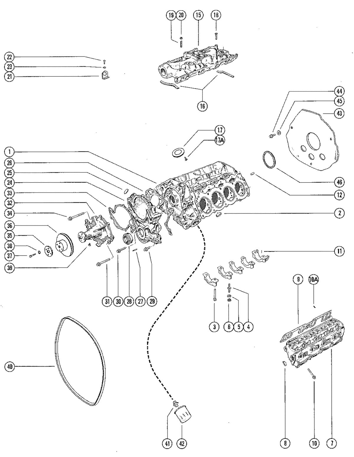 MERCRUISER 225 ENGINE CYLINDER BLOCK, CYLINDER HEAD AND INTAKE MANIFOLD