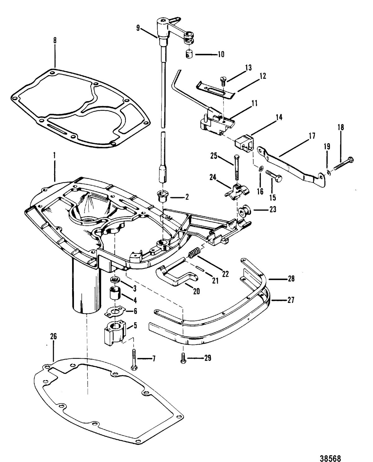 MERCURY/MARINER 45/50 HP EXHAUST PLATE AND SHIFT LINKAGE