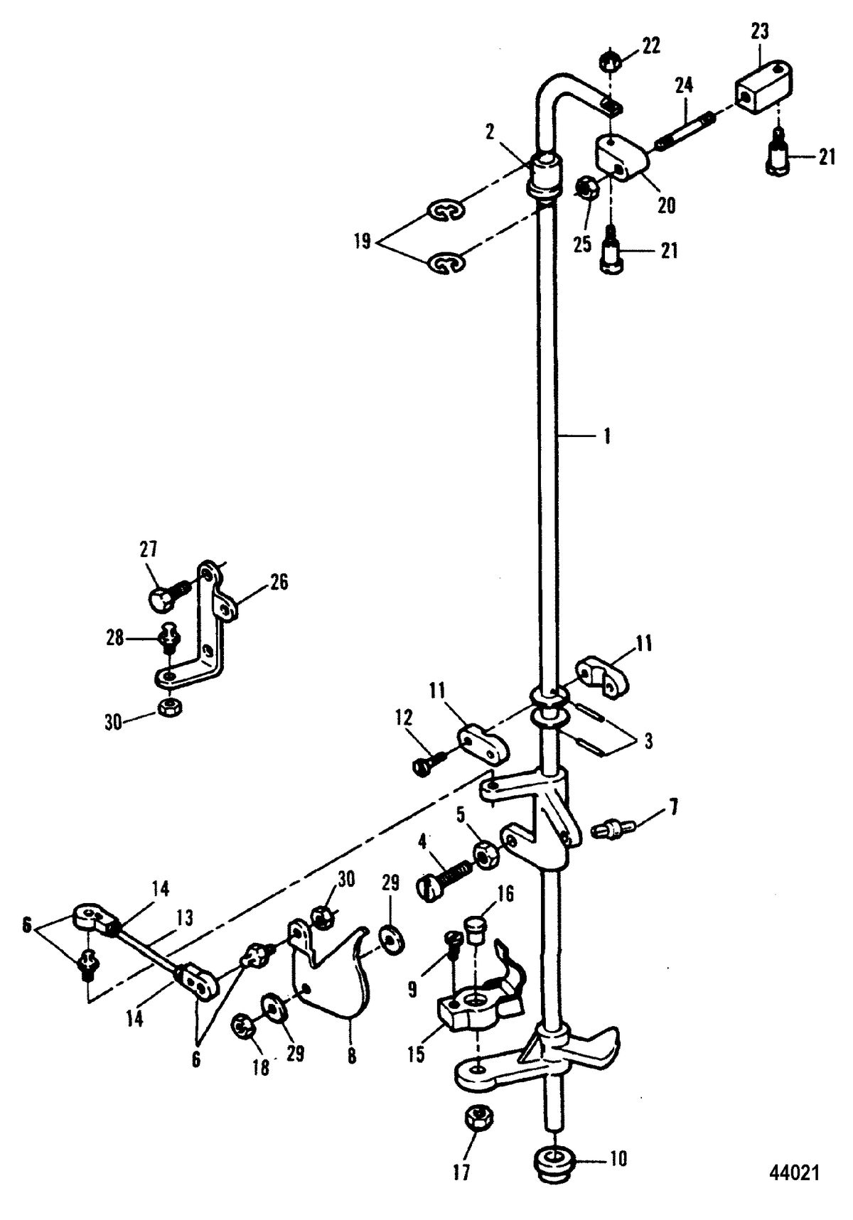 FORCE 90 HP FORCE Towershaft and Throttle Linkage, 0E000001 Thru 0E009499