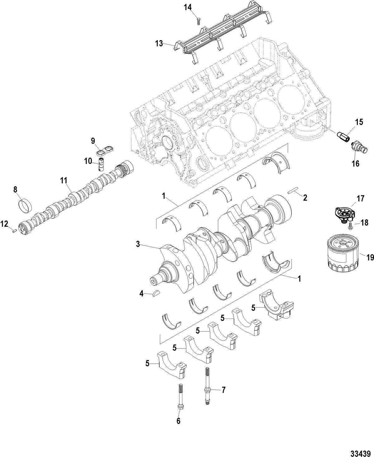 MERCRUISER SCORPION 350 EC / 377 HO EC Cylinder Block, Camshaft And Crankshaft