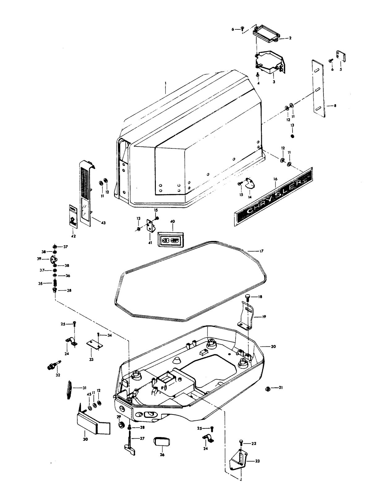CHRYSLER 35 H.P. ENGINE COVER AND SUPPORT PLATE (ALTERNATOR MODELS)