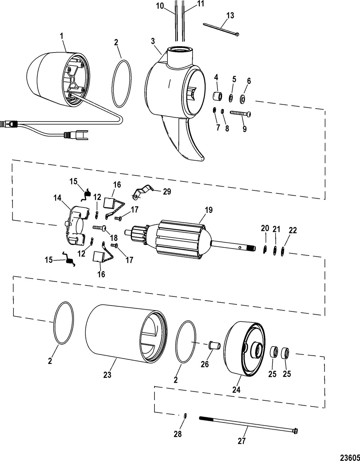 TROLLING MOTOR MOTORGUIDE WIRELESS SERIES Lower Unit Assembly(55# - Variable) (FW55P Sonar)