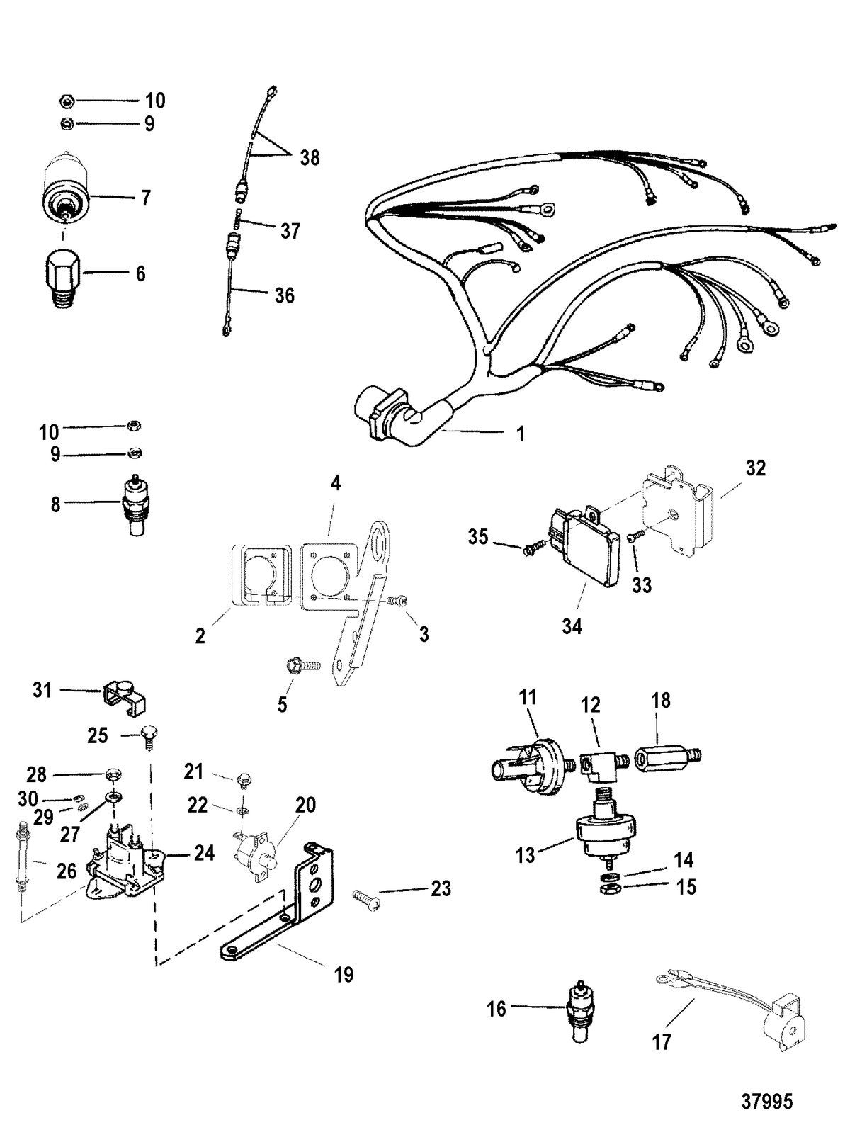 MERCRUISER 4.3 LX/LXH ALPHA AND BRAVO (GEN +) WIRING HARNESS AND ELECTRICAL COMPONENTS