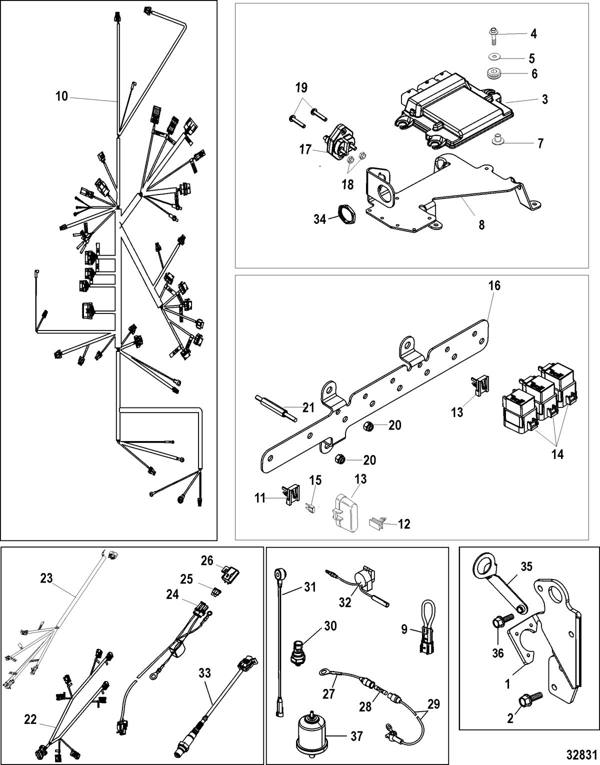 MERCRUISER 5.7/6.2L MPI INBOARD EC Electrical Components, Mechanical Throttle and Shift