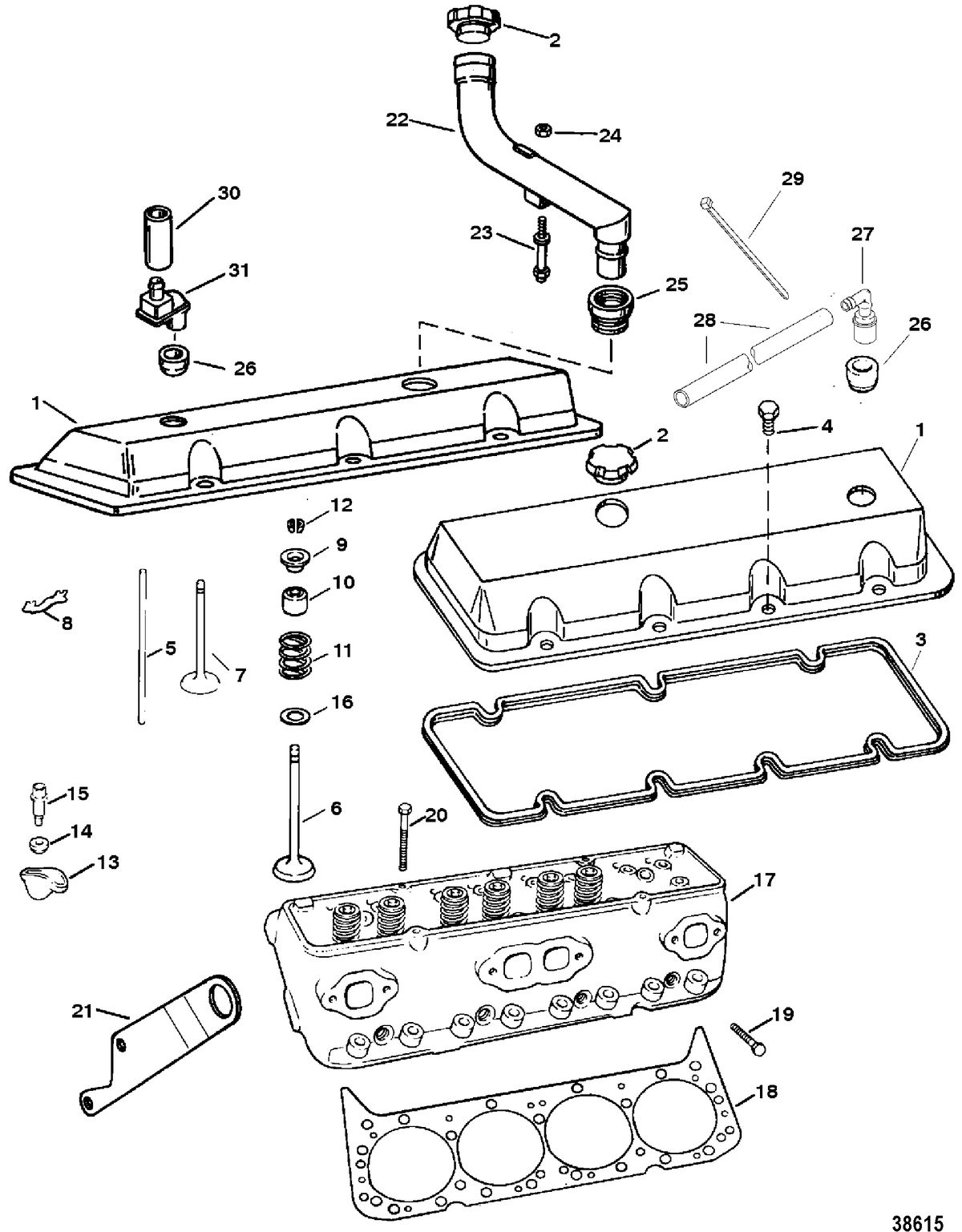 MERCRUISER 454/502 MPI MAG BRAVO (GEN VI) CYLINDER HEAD AND ROCKER COVER