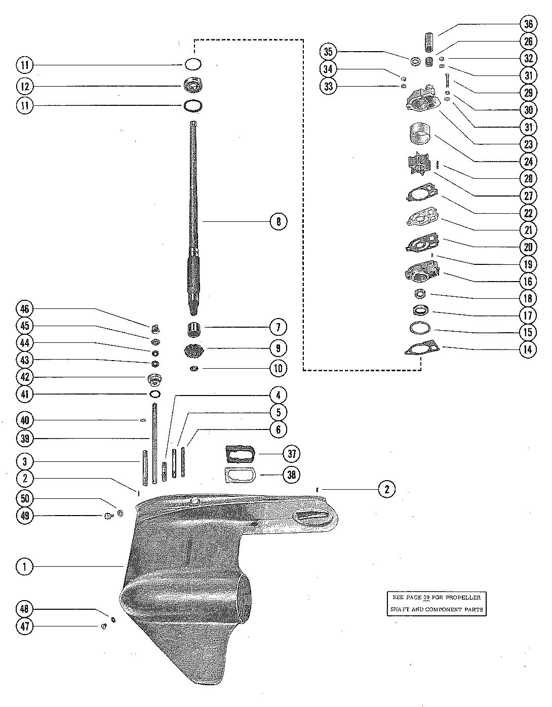 MERCURY MERC 850 GEAR HOUSING ASSEMBLY, COMPLETE (SERIAL GROUP #2) (PAGE 1)