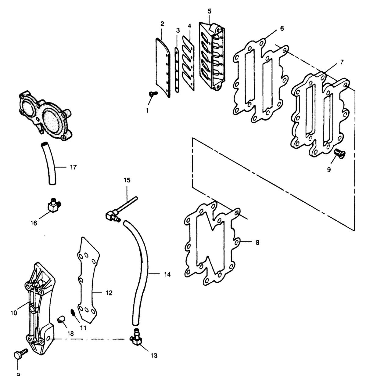 FORCE FORCE 1990 120 H.P. "C" MODELS L-DRIVE REED PLATE AND RECIRCULATION SYSTEM