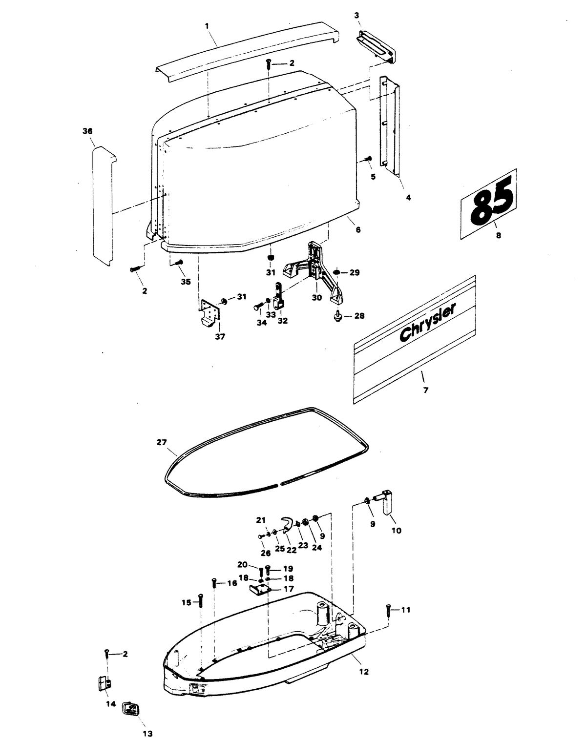 CHRYSLER 85 H.P. ENGINE COVER AND SUPPORT PLATE