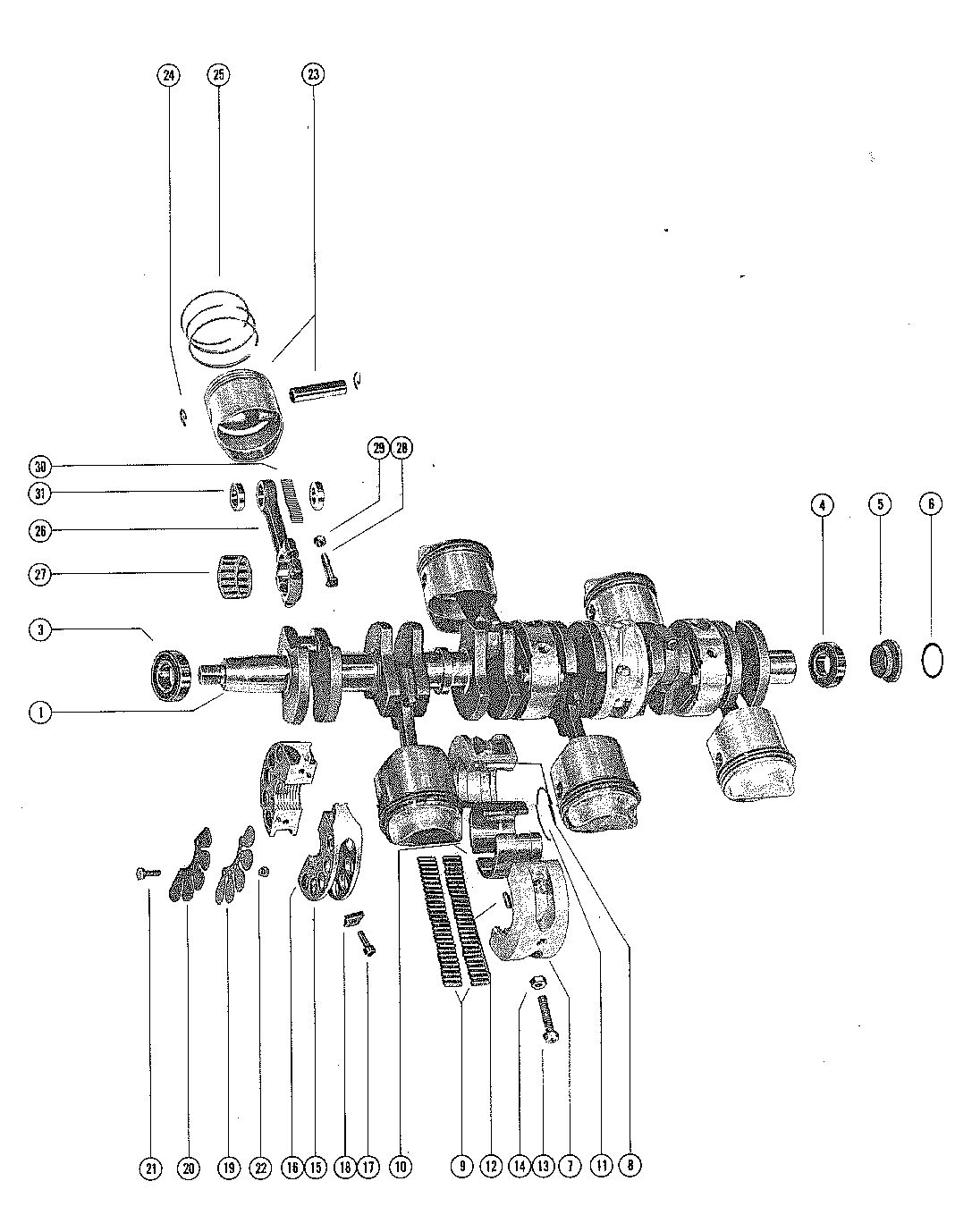 MERCURY MERC 90 CRANKSHAFT, PISTONS AND CONNECTING RODS