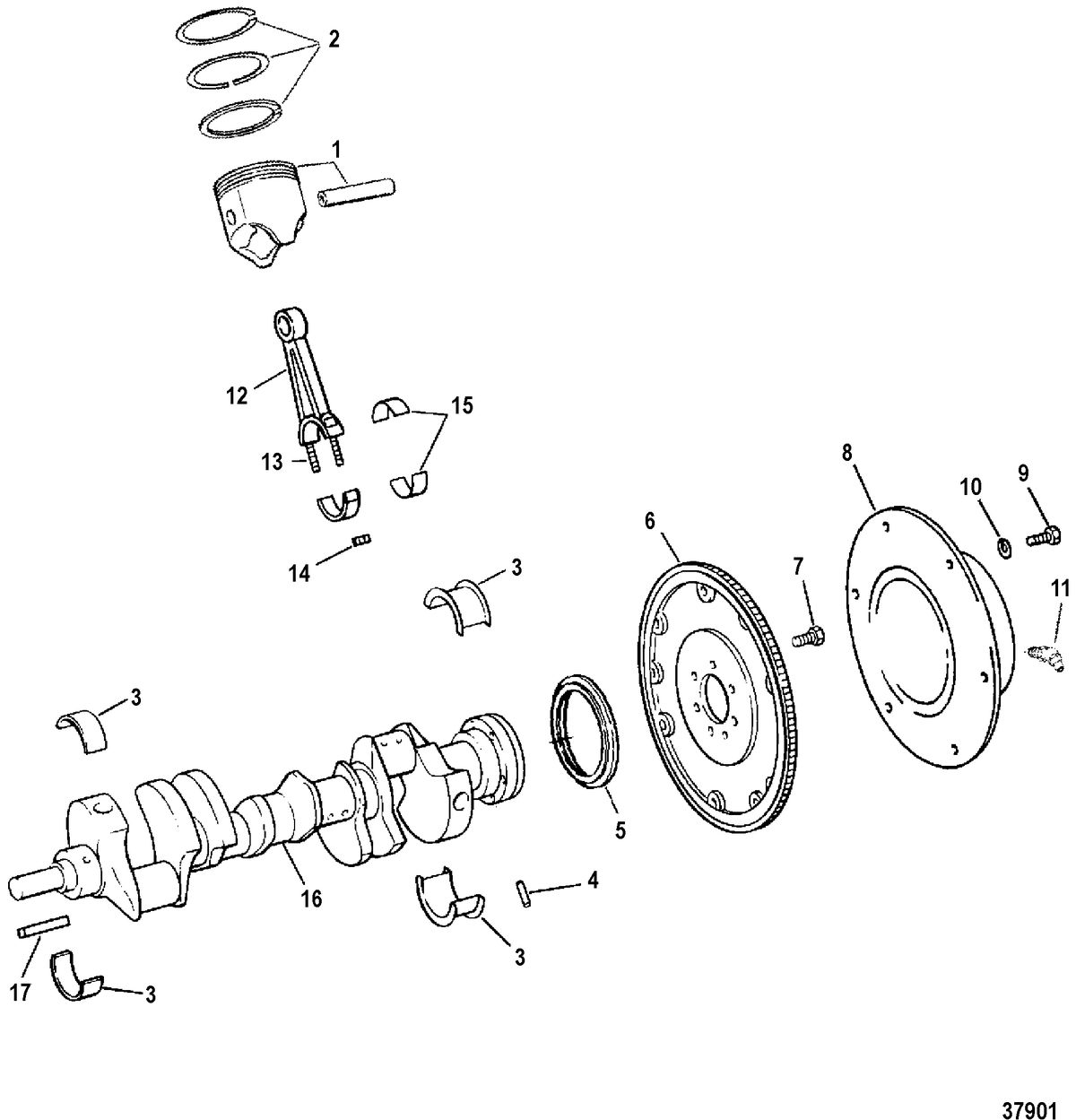 MERCRUISER 454/502 EFI MAG BRAVO (GEN V) CRANKSHAFT, PISTONS AND CONNECTING RODS