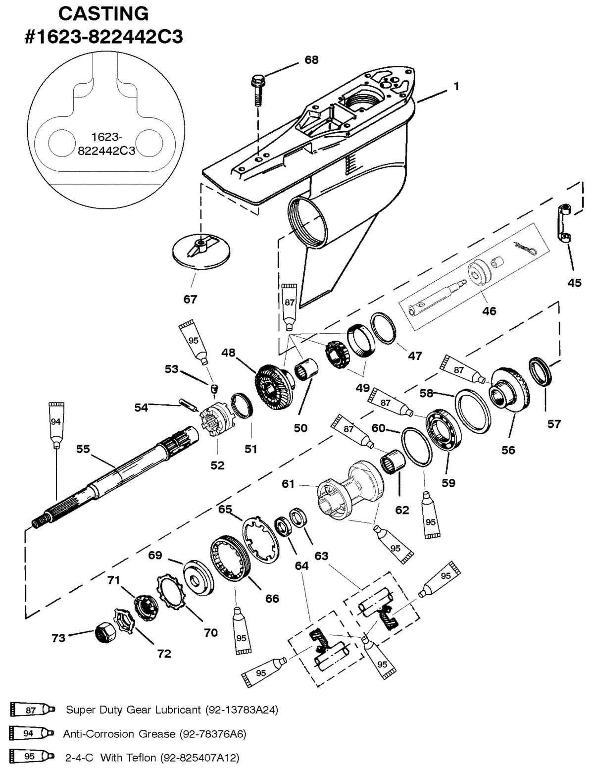 MERCURY/MARINER 200 DFI 3.0L GEAR HSG(PROP SHAFT)STD. ROTATION(G438000 & UP)