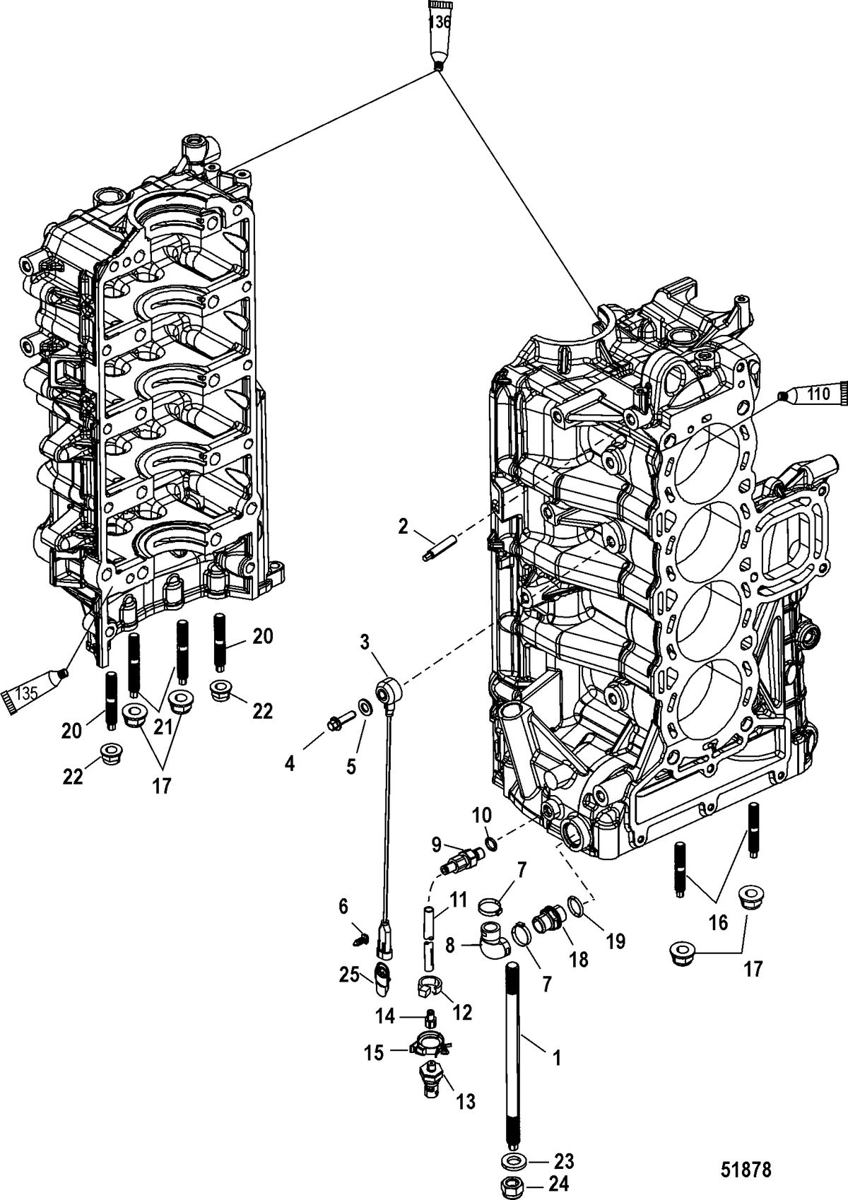 MERCURY/MARINER 135/150/175/200 4-STROKE Port Cylinder Block Components