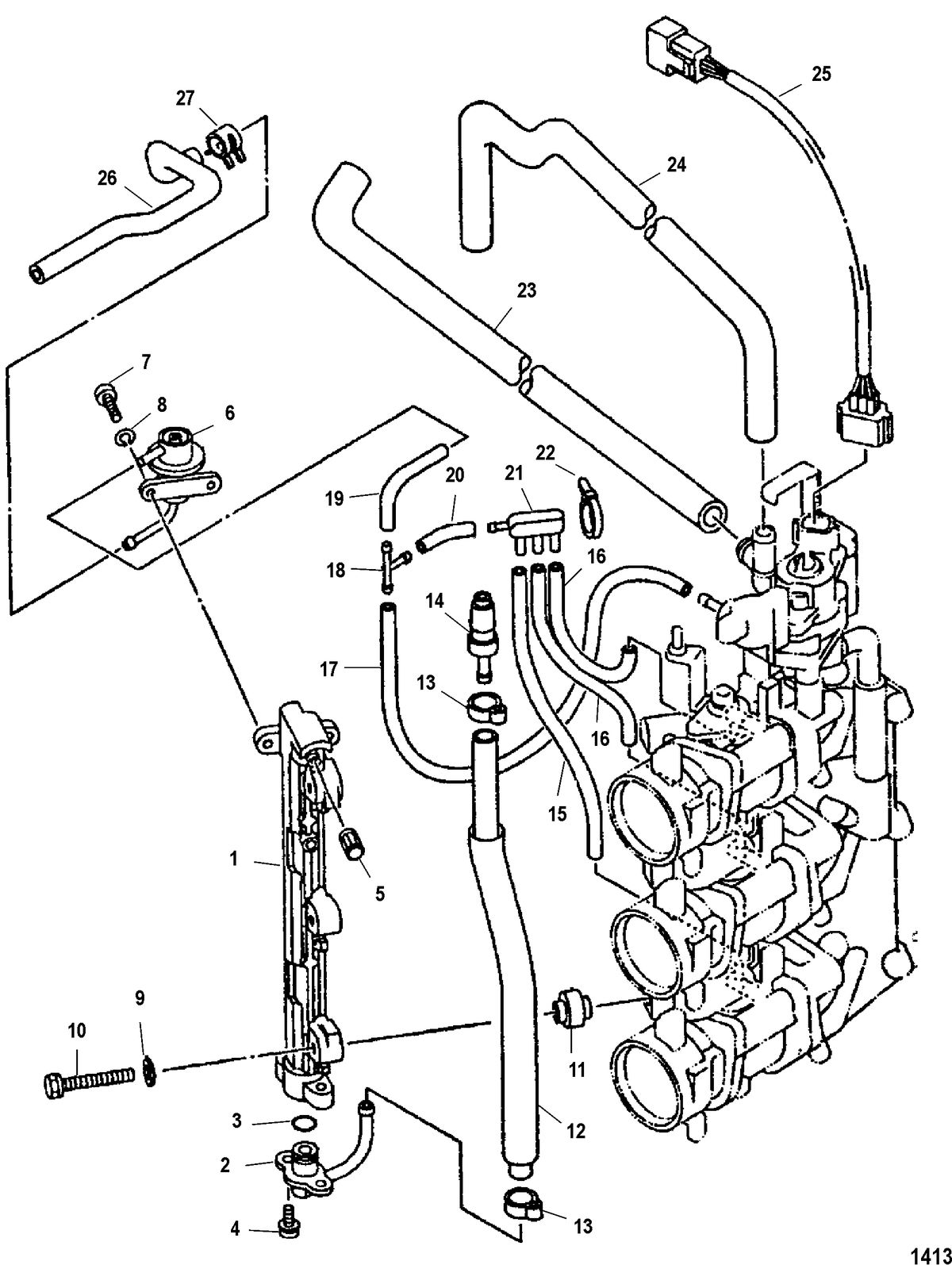 MERCURY/MARINER 225 EFI 4-STROKE Throttle Body Hose Routing