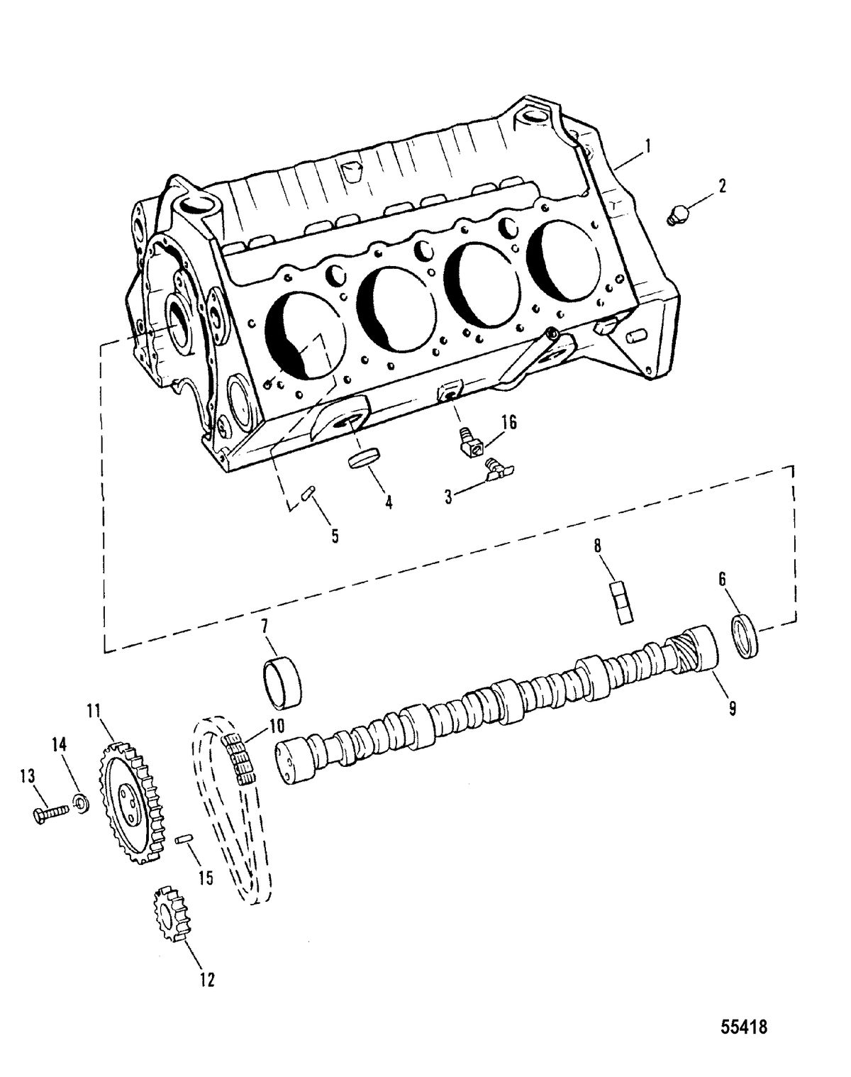 MERCRUISER 454 MAGNUM BRAVO ENGINE CYLINDER BLOCK AND CAMSHAFT