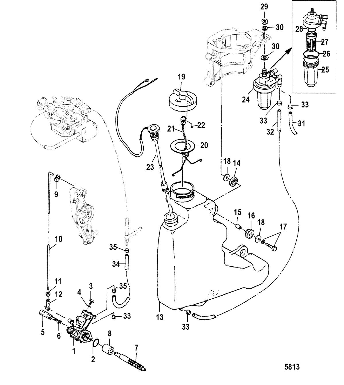 MERCURY/MARINER 40 LIGHTNING/40 LIGHTNING XR40 SEAPRO/MARATHON/50 INTERNATIONAL Oil Injection Components