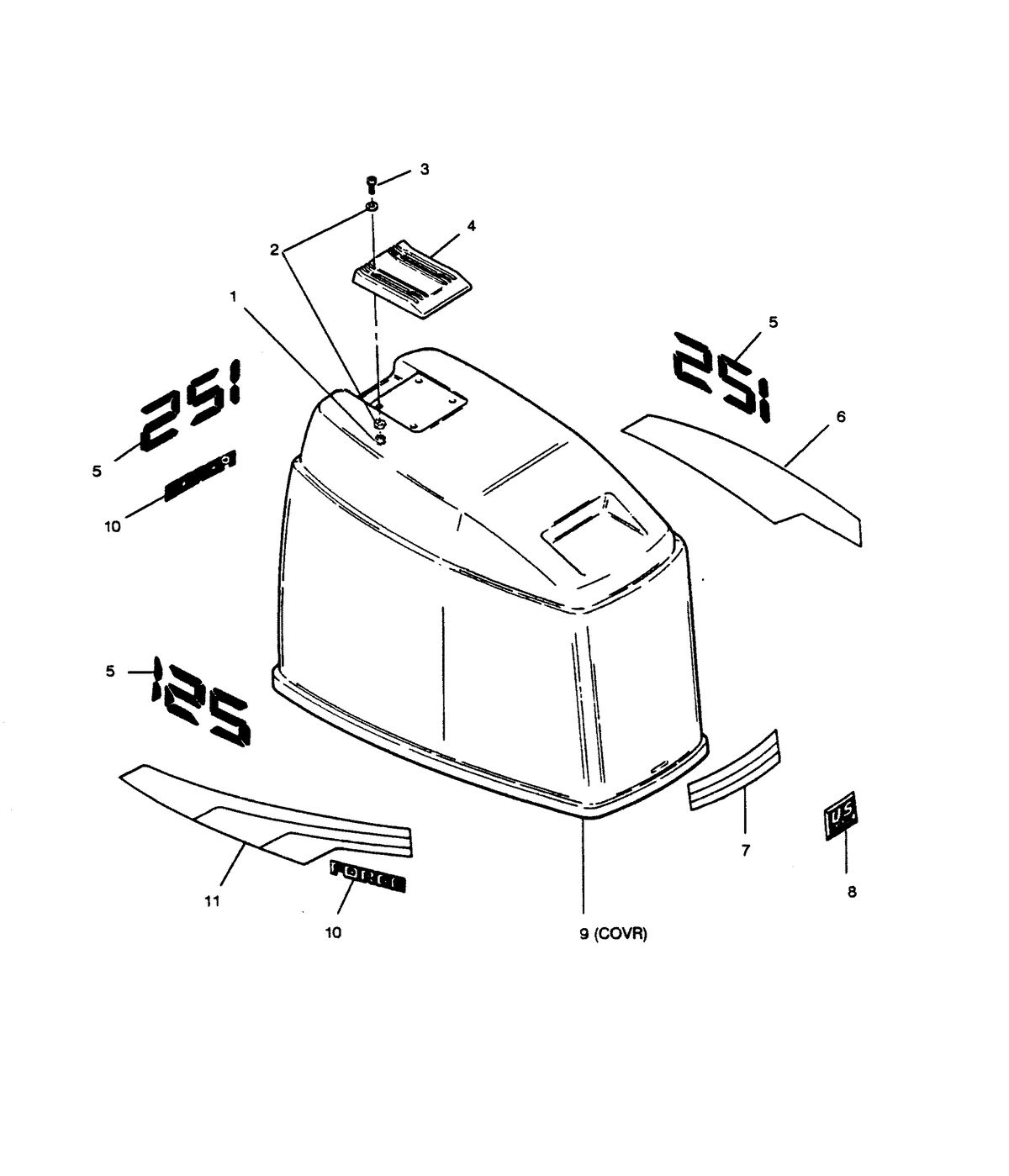 FORCE FORCE 1989 125 HP "C" MODELS ENGINE COVER MAXUM MODELS
