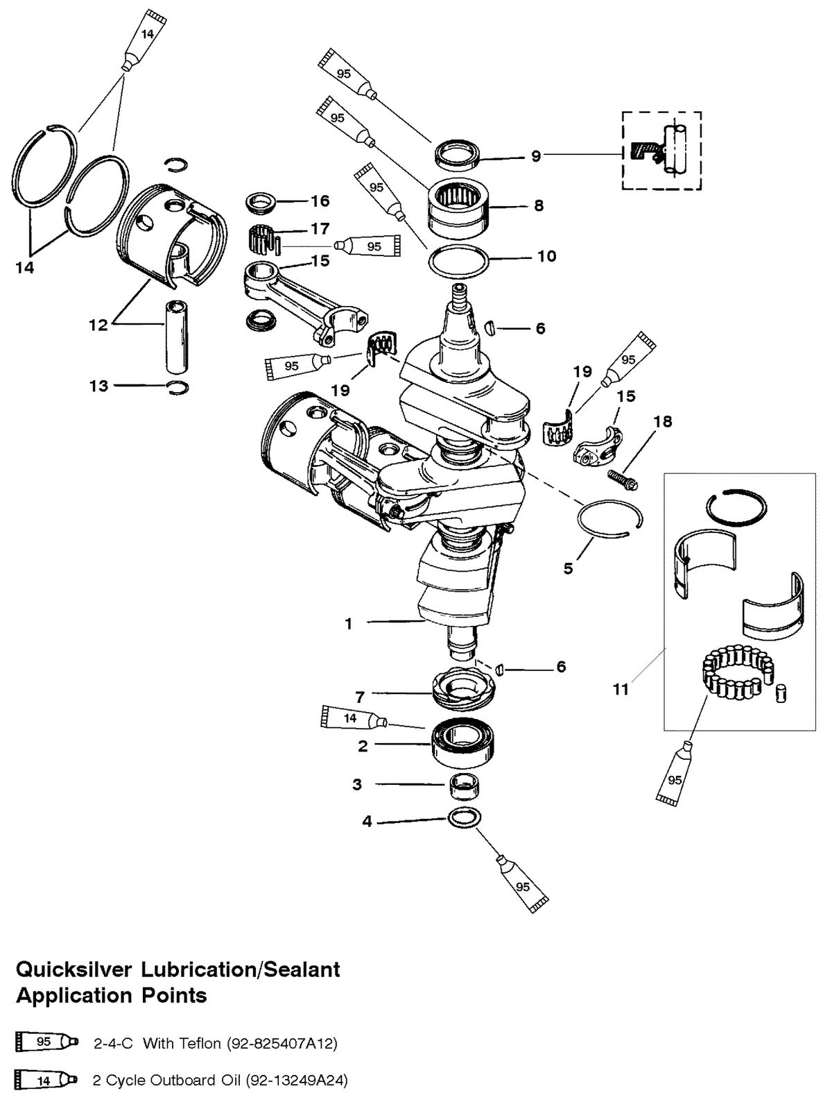 MERCURY/MARINER 75/90 HP 65 JET (3 CYLINDER) CRANKSHAFT, PISTONS AND CONNECTING RODS