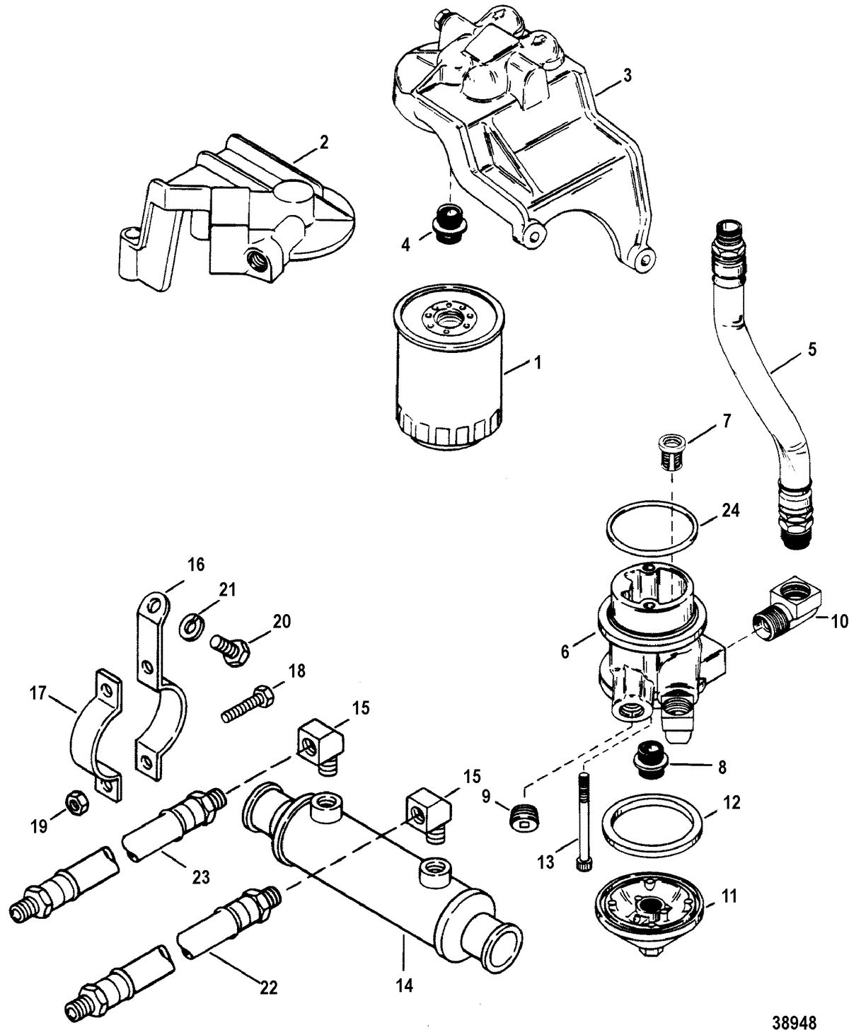 MERCRUISER 340 H.P./7.4L W/BORG WARNER TRANS (GM) OIL FILTER AND ADAPTER