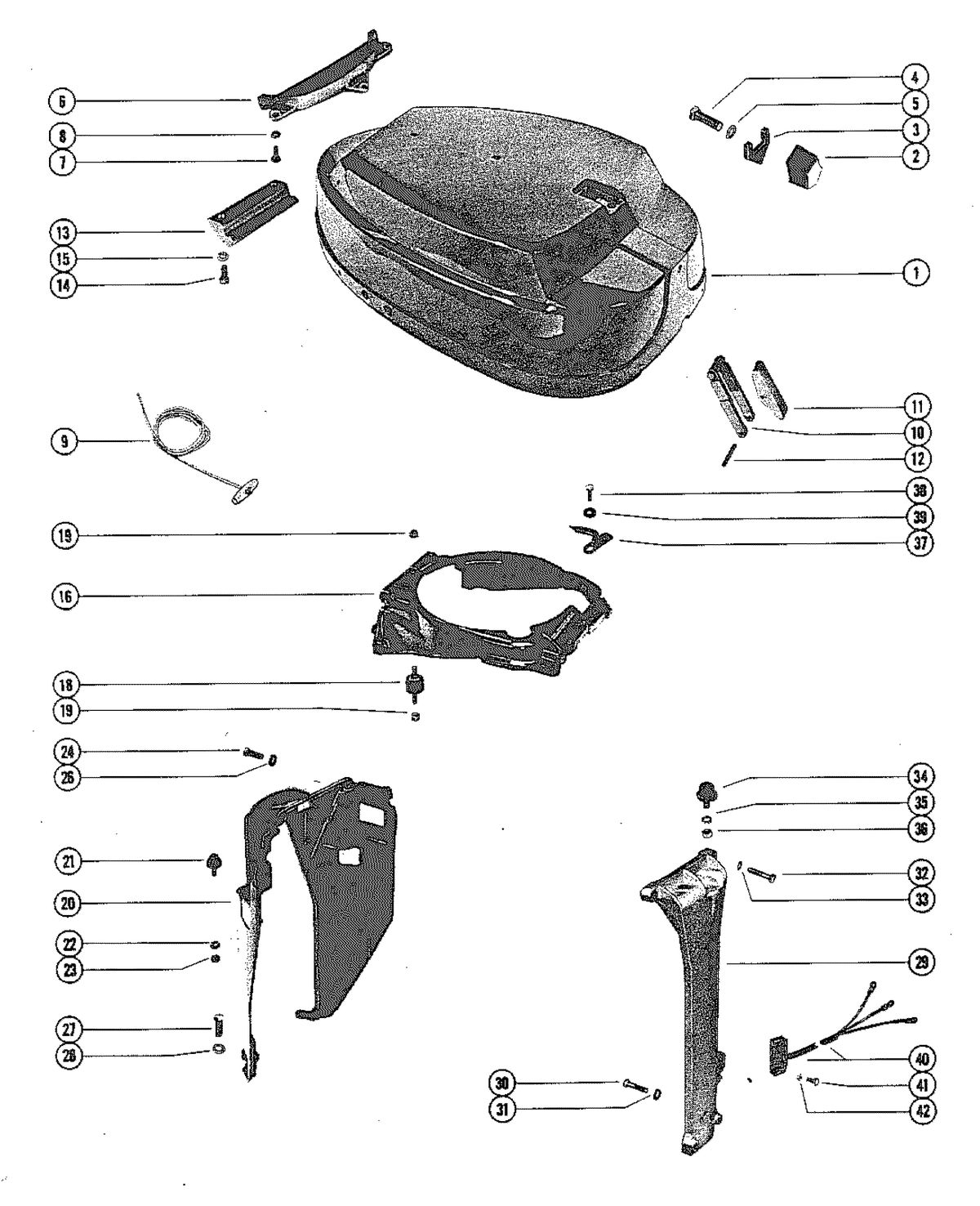 MERCURY MERC 115 TOP COWL AND SUPPORT BRACKETS