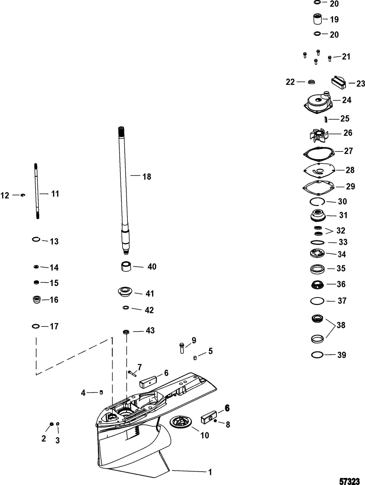 MERCURY/MARINER 75-115 4-STROKE Gear Housing, Driveshaft, 2.38:1 Standard/Counter Rotation