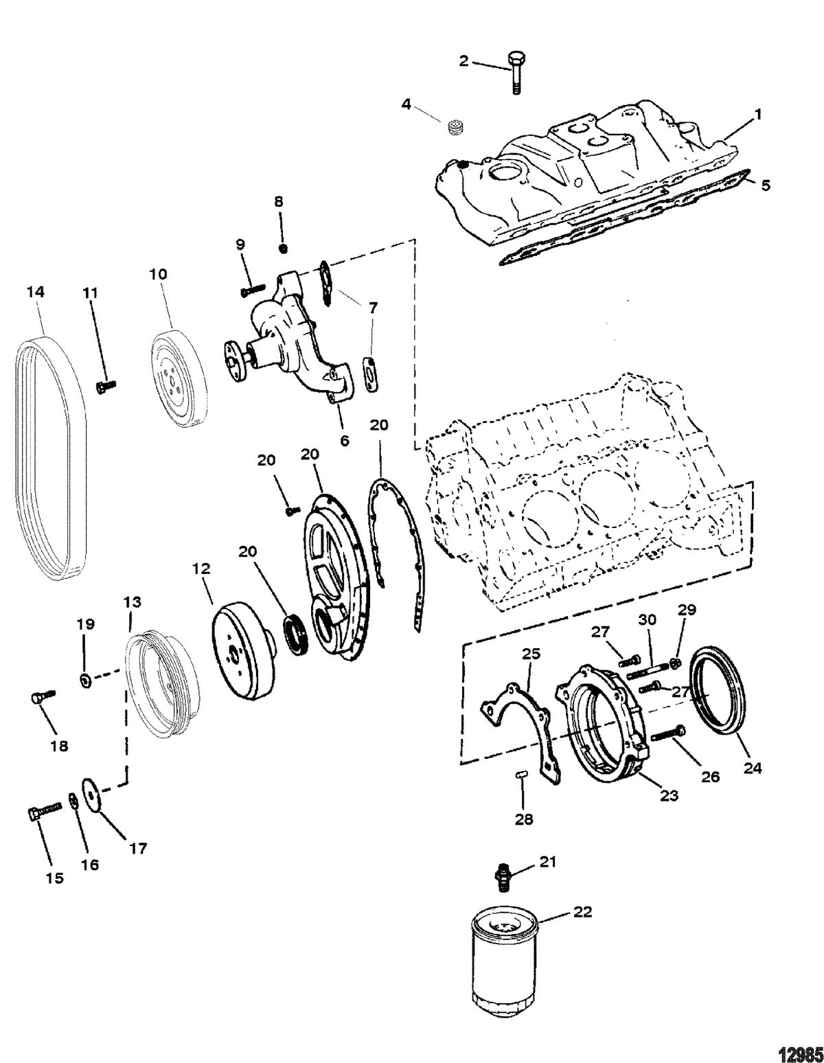MERCRUISER 4.3L EFI ALPHA/BRAVO (262 C.I.D. GEN+) Intake Manifold and Front Cover
