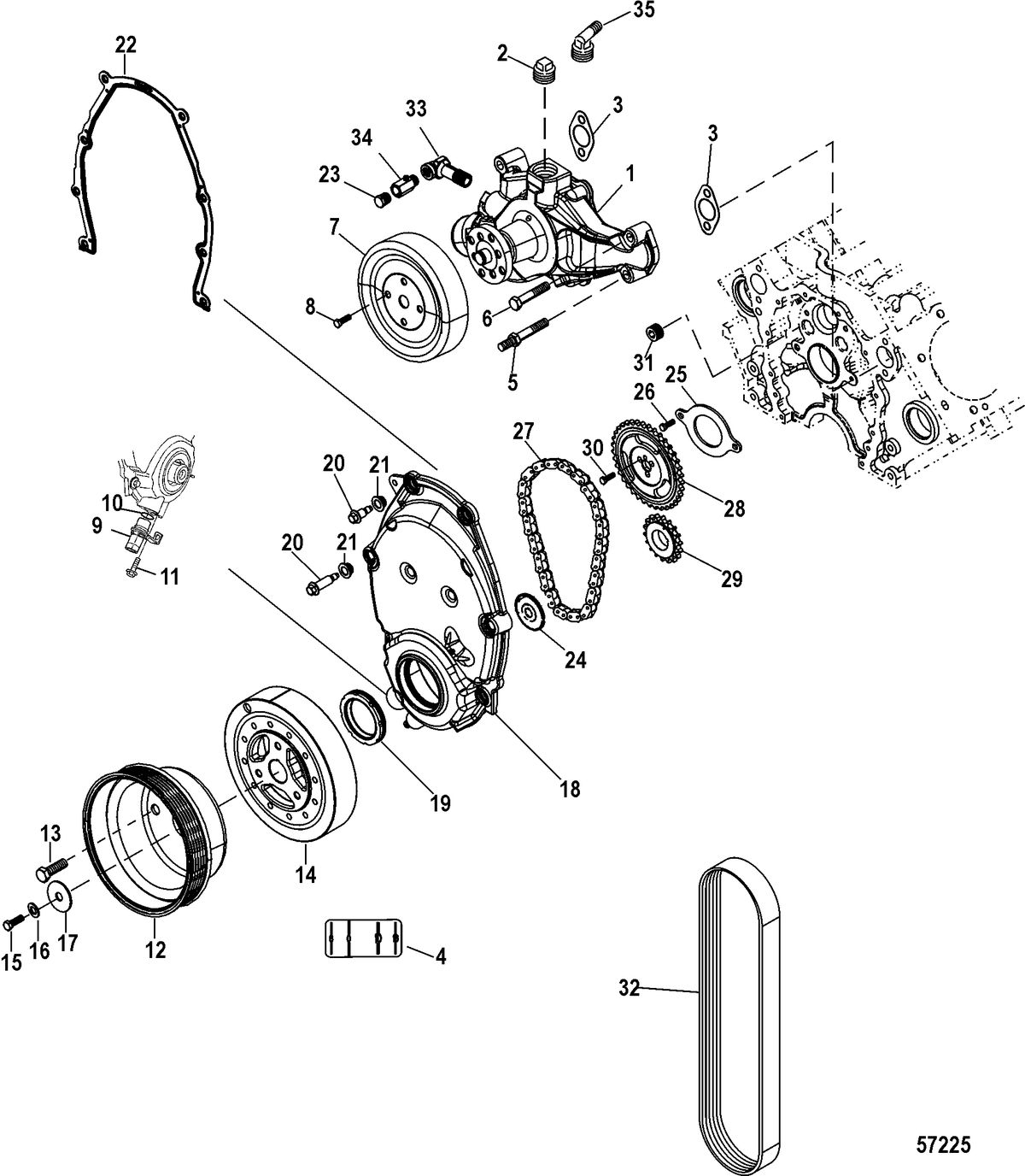 MERCRUISER 4.3L CARB ALPHA/BRAVO Front Cover and Circulating Pump