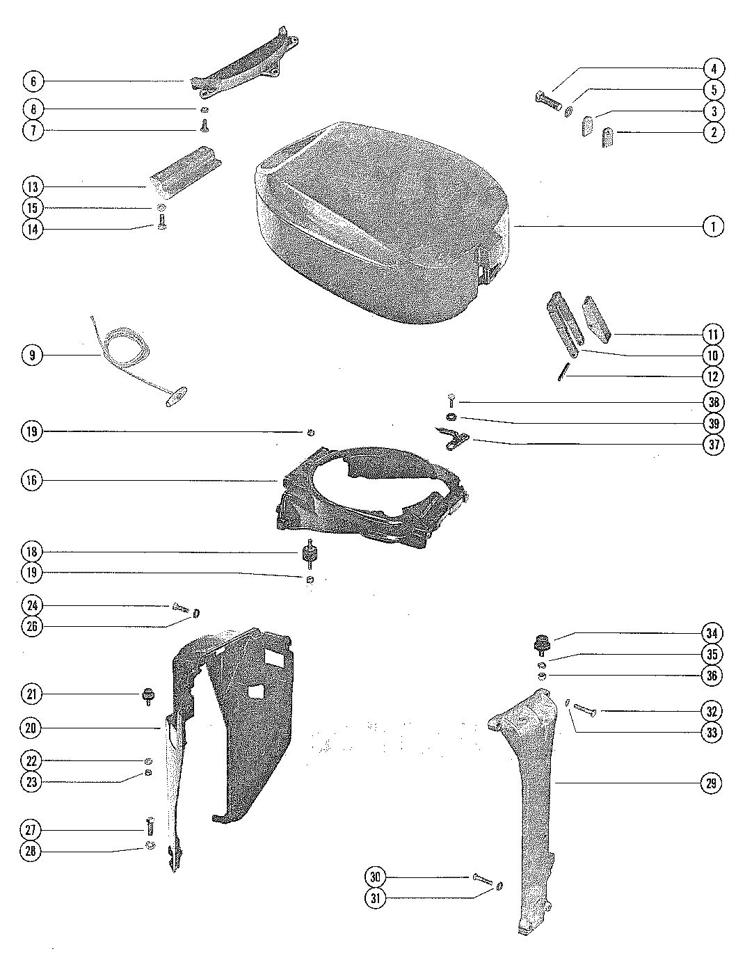 MARINER 90 HORSEPOWER TOP COWL AND SUPPORT BRACKETS