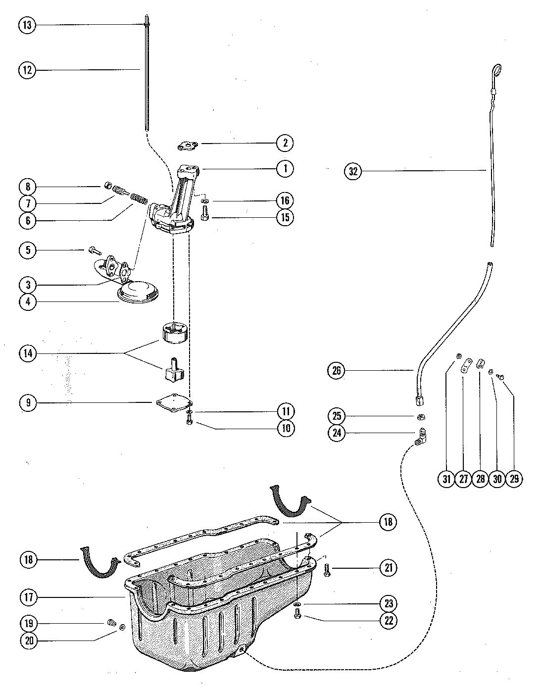MERCRUISER 255 ENGINE OIL PUMP AND OIL PAN