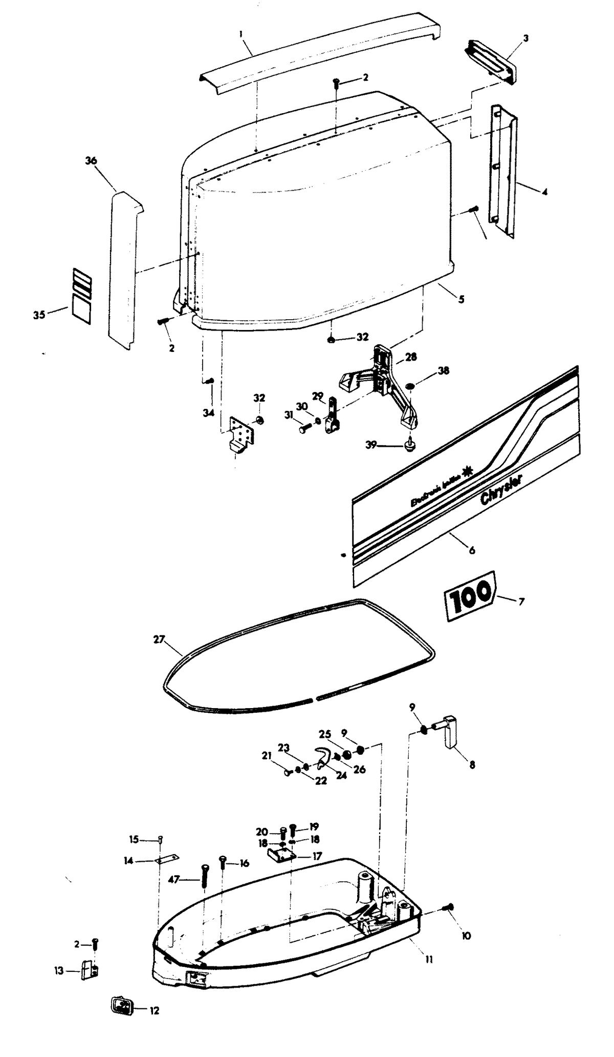 CHRYSLER 100 H.P. ENGINE COVER AND SUPPORT PLATE