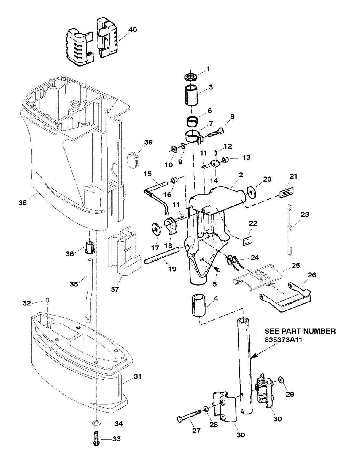 FORCE FORCE 25 H.P. (1998) SWIVEL BRACKET AND DRIVESHAFT HOUSING