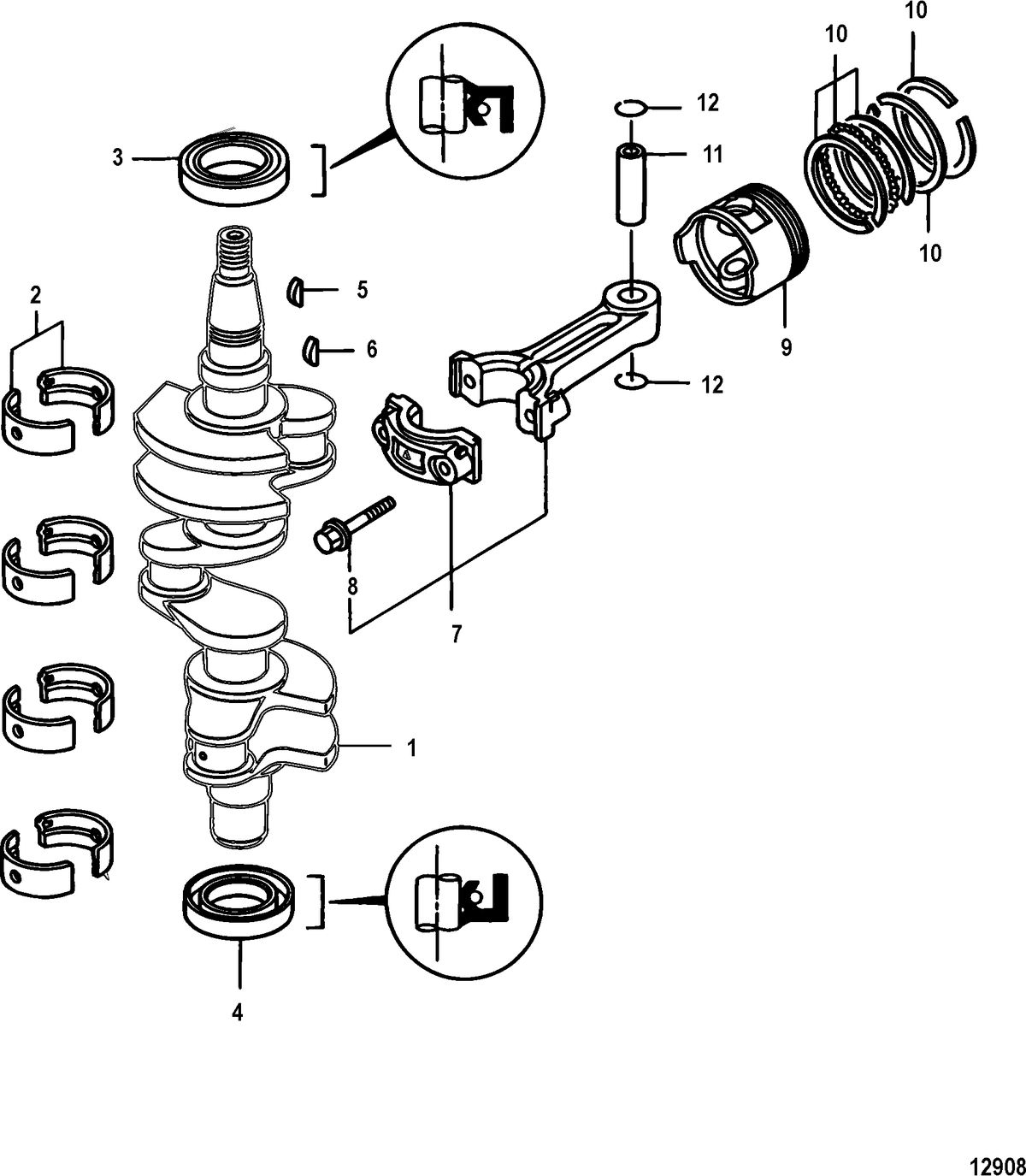 MERCURY/MARINER 25/30/JET 25 EFI/3 CYLINDER 4-STROKE Crankshaft, Pistons and Connecting Rods