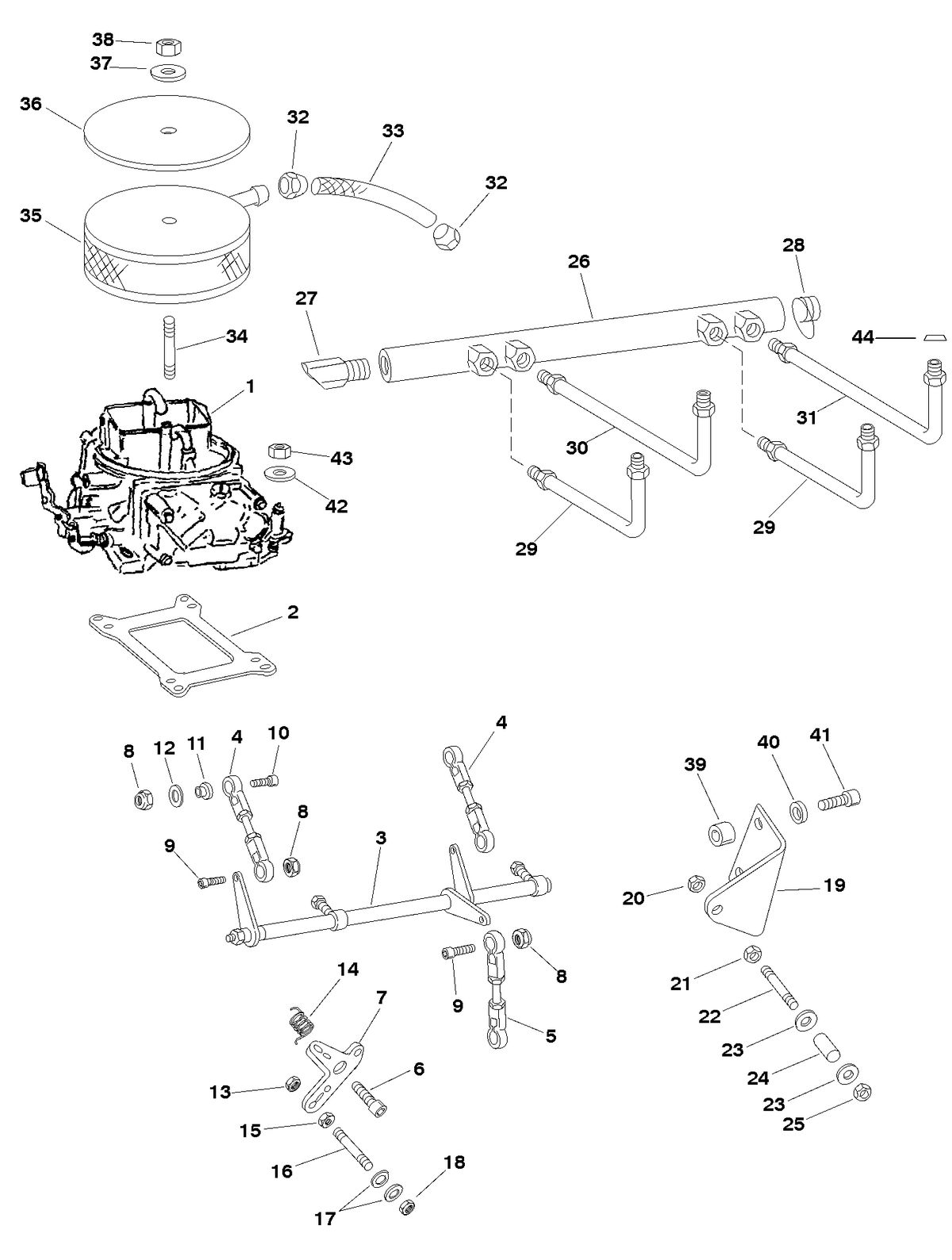 MERCRUISER 600SC GEN IV & V ENGINE CARBURETOR AND LINKAGE