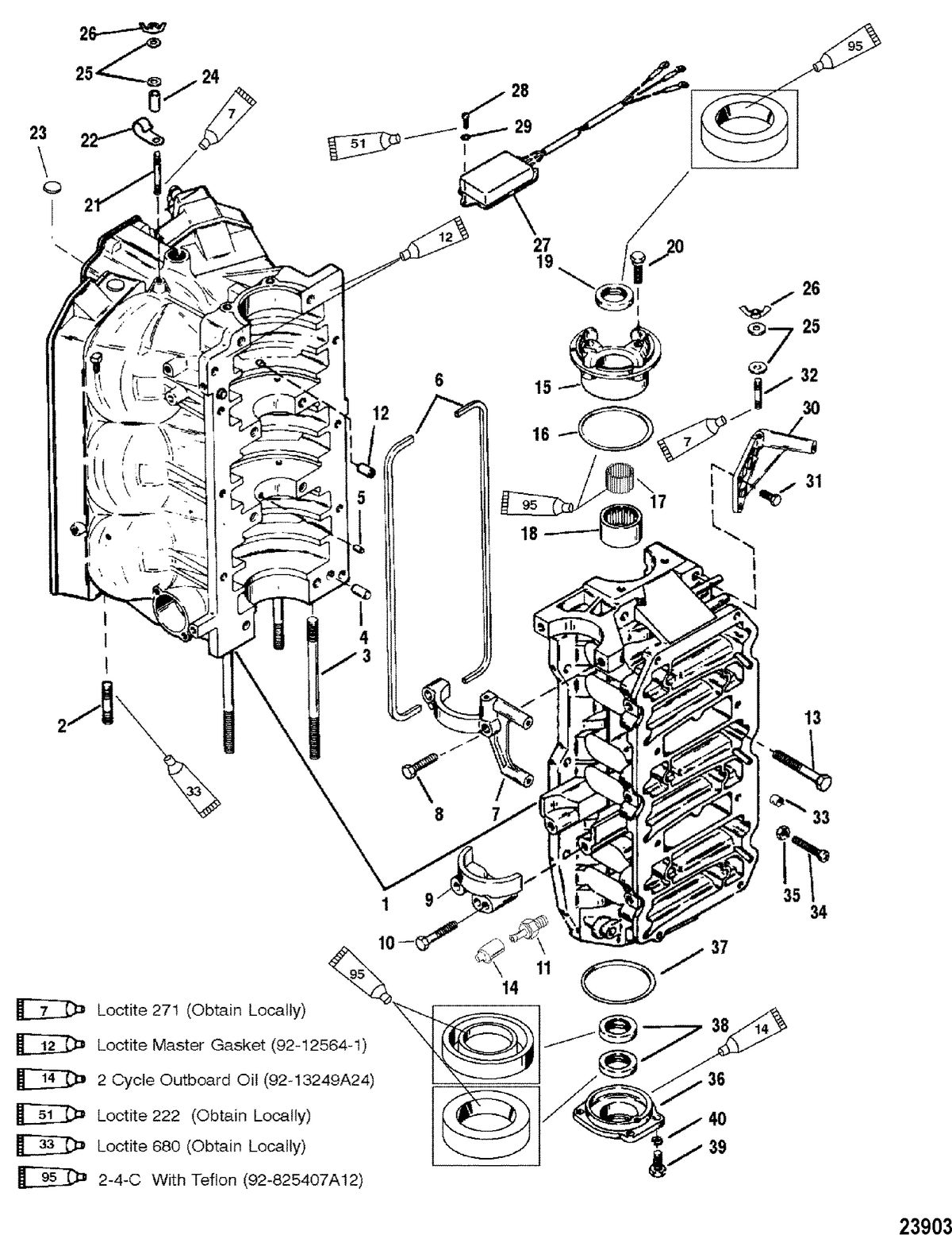 MERCURY/MARINER 135/150/175/200 XR6/MAGNUM III/140 JET (CARB) CYLINDER BLOCK AND END CAPS