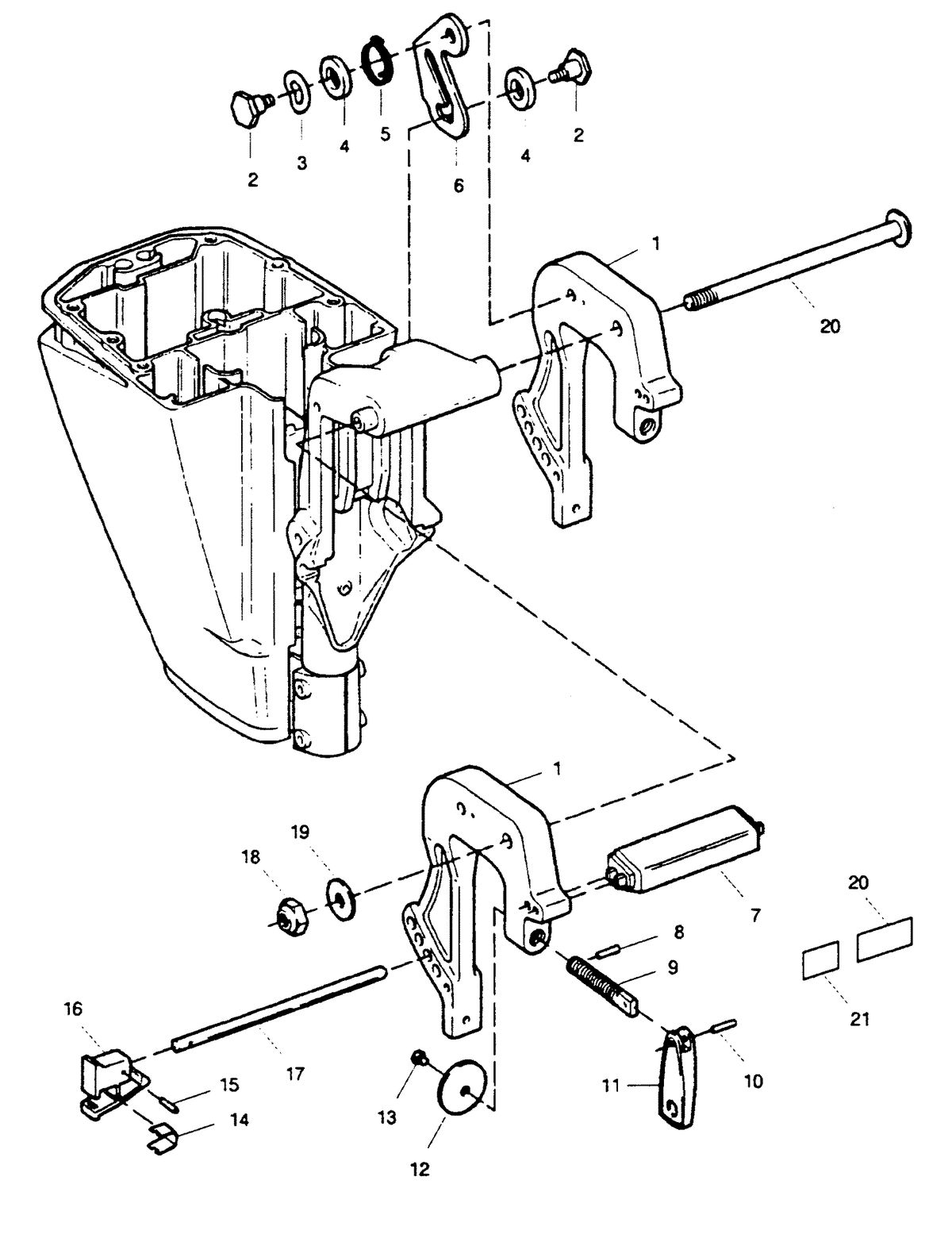 SEARS 9.9 H.P. LONG SHAFT 20" LEG OUTBOARD MOTOR STERN BRACKETS