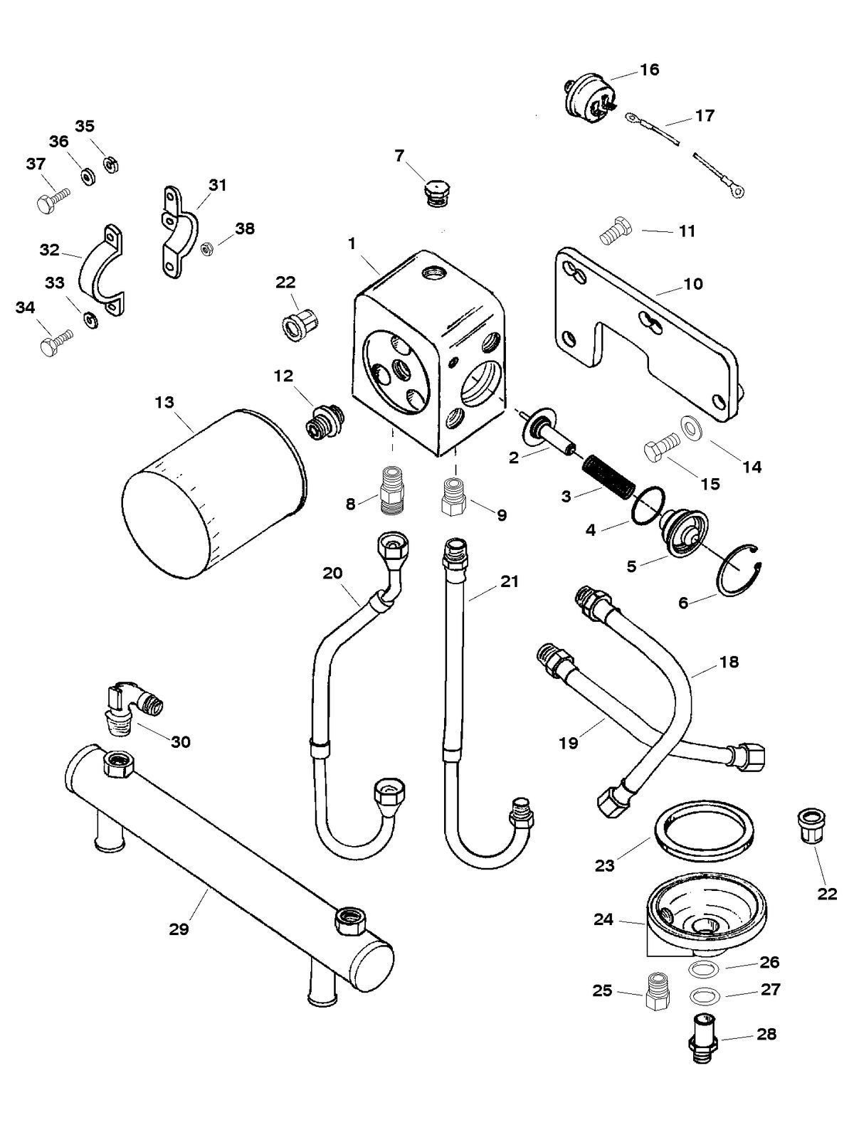 MERCRUISER 500 CARB (502CID) 8.2L ENGINE (GEN VI) OIL COOLER, OIL FILTER AND ADAPTOR