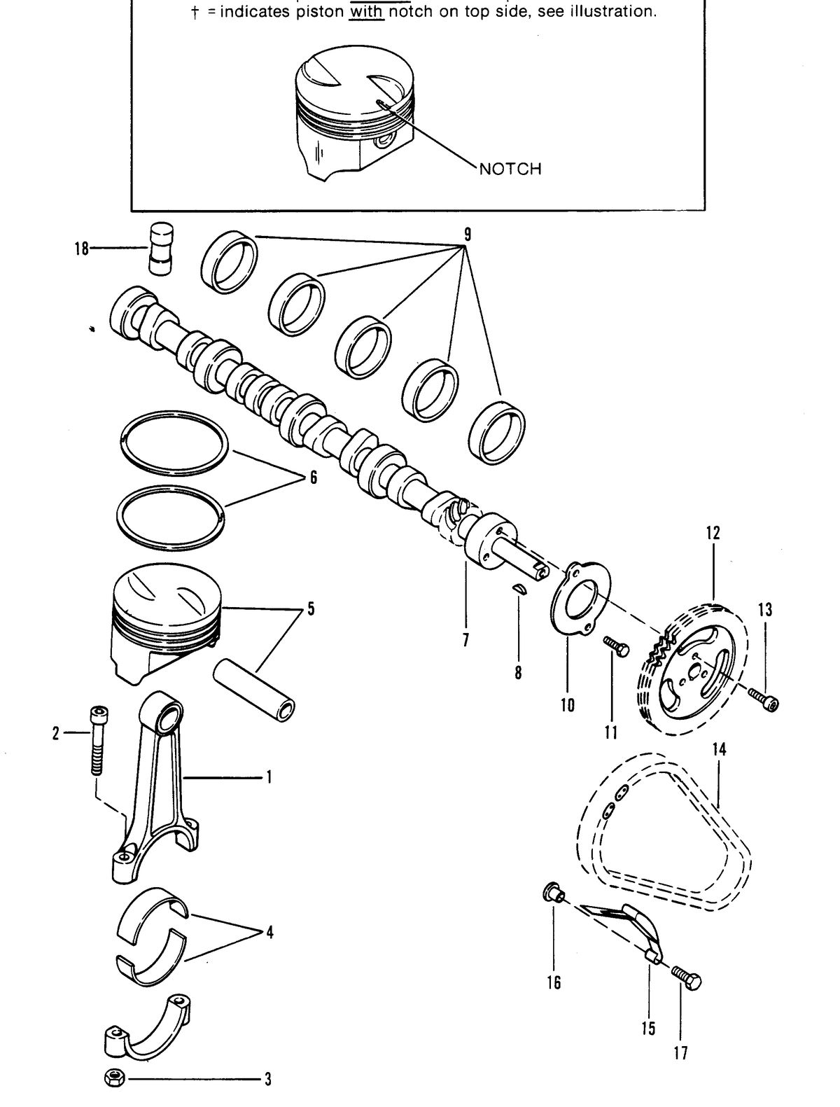 MERCRUISER 488R ENGINE CAMSHAFT AND PISTON