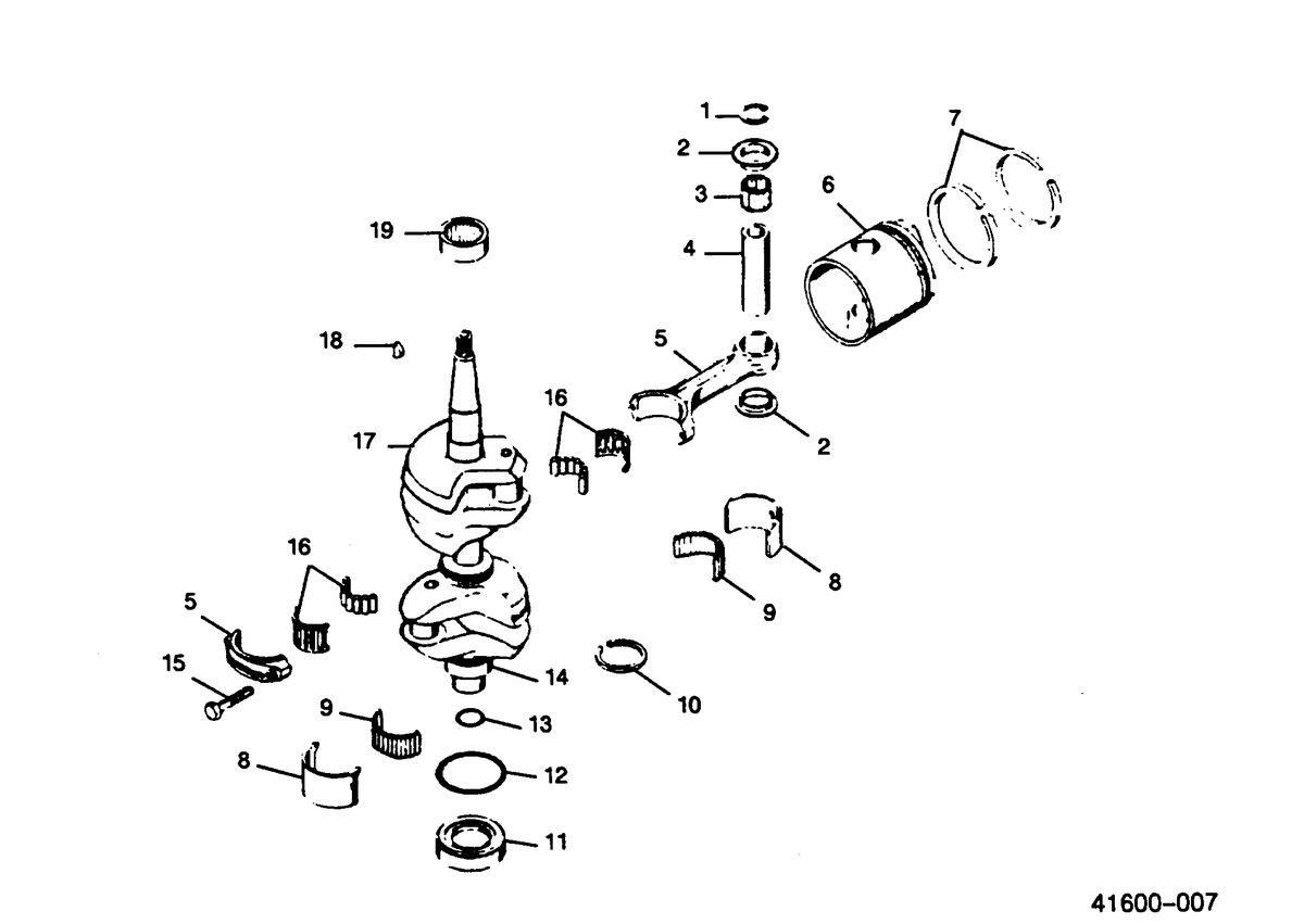 FORCE FORCE 1989 25 H.P. "A" MODELS CRANKSHAFT AND PISTON GROUP