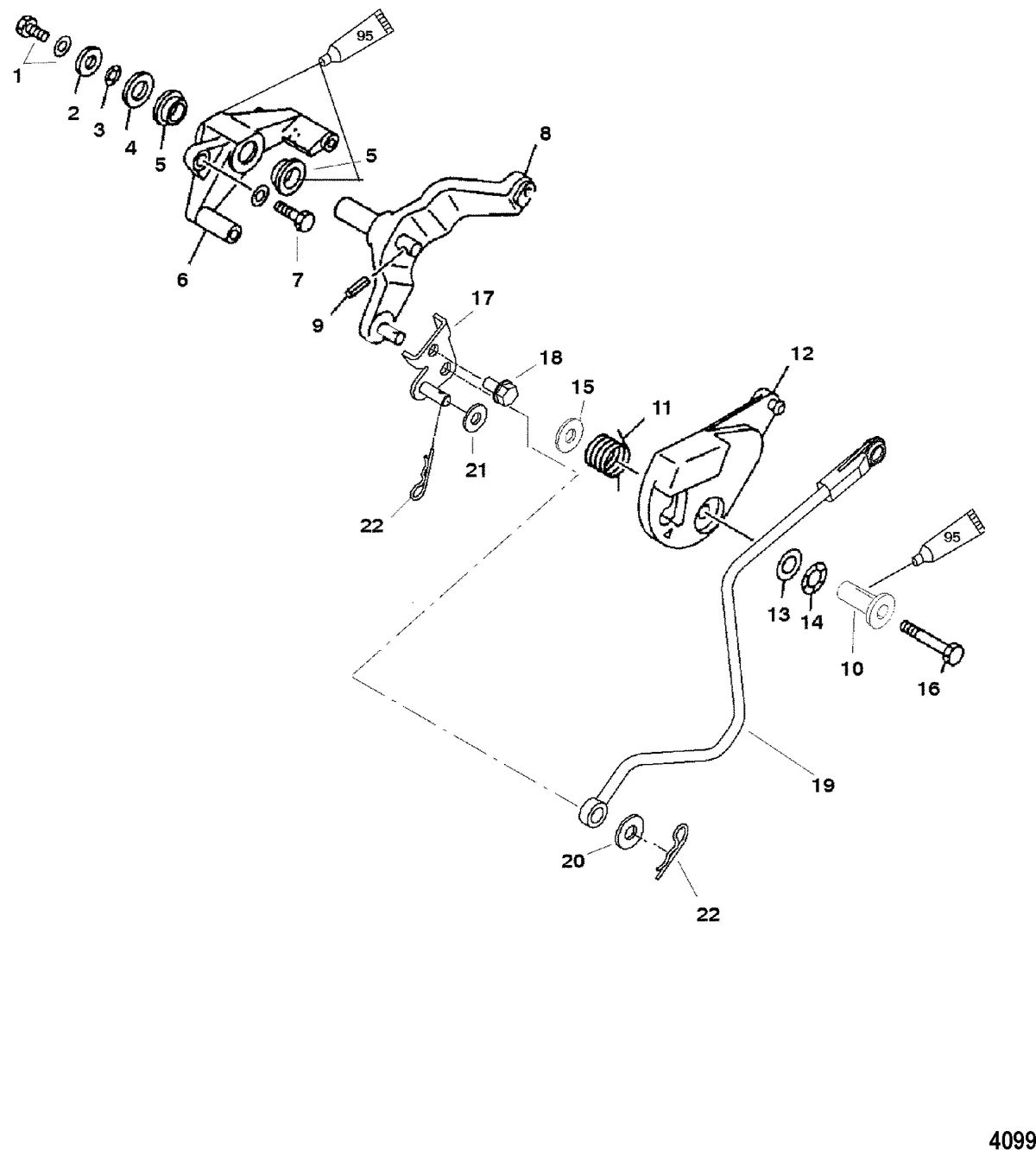 MERCURY/MARINER 75/90 (4-STROKE) Throttle Lever and Linkage