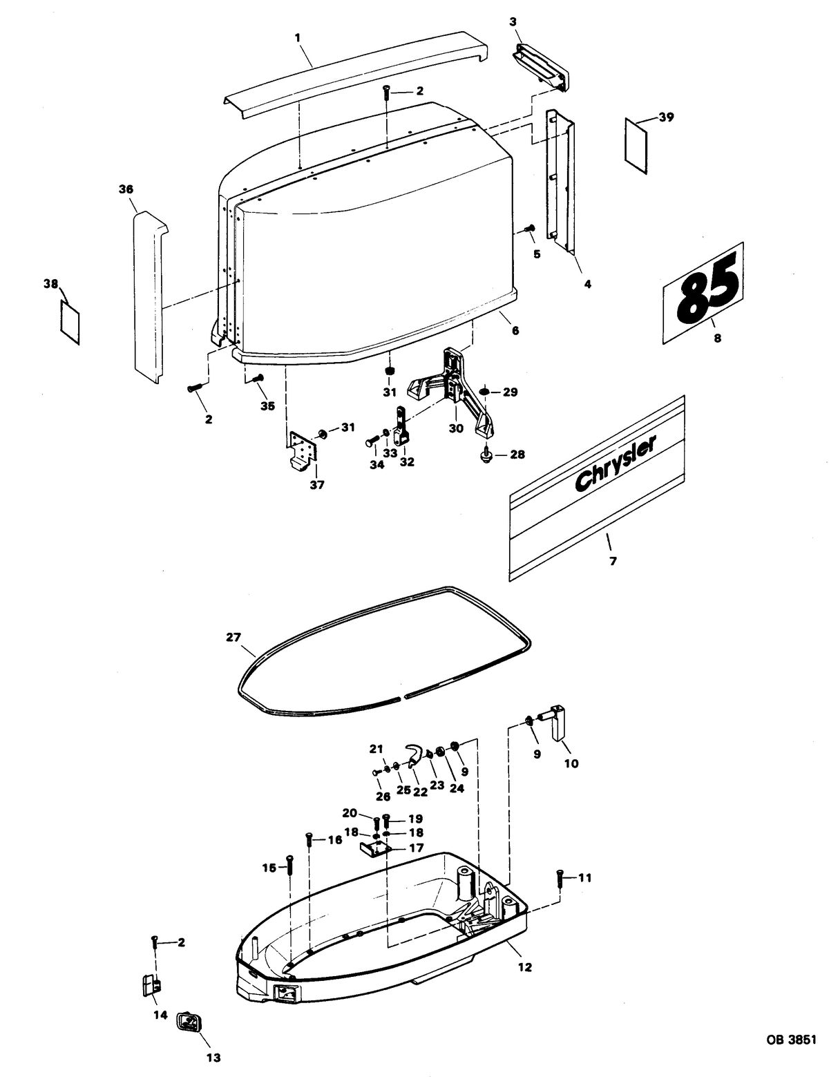 FORCE 85 H.P. ENGINE COVER AND SUPPORT PLATE