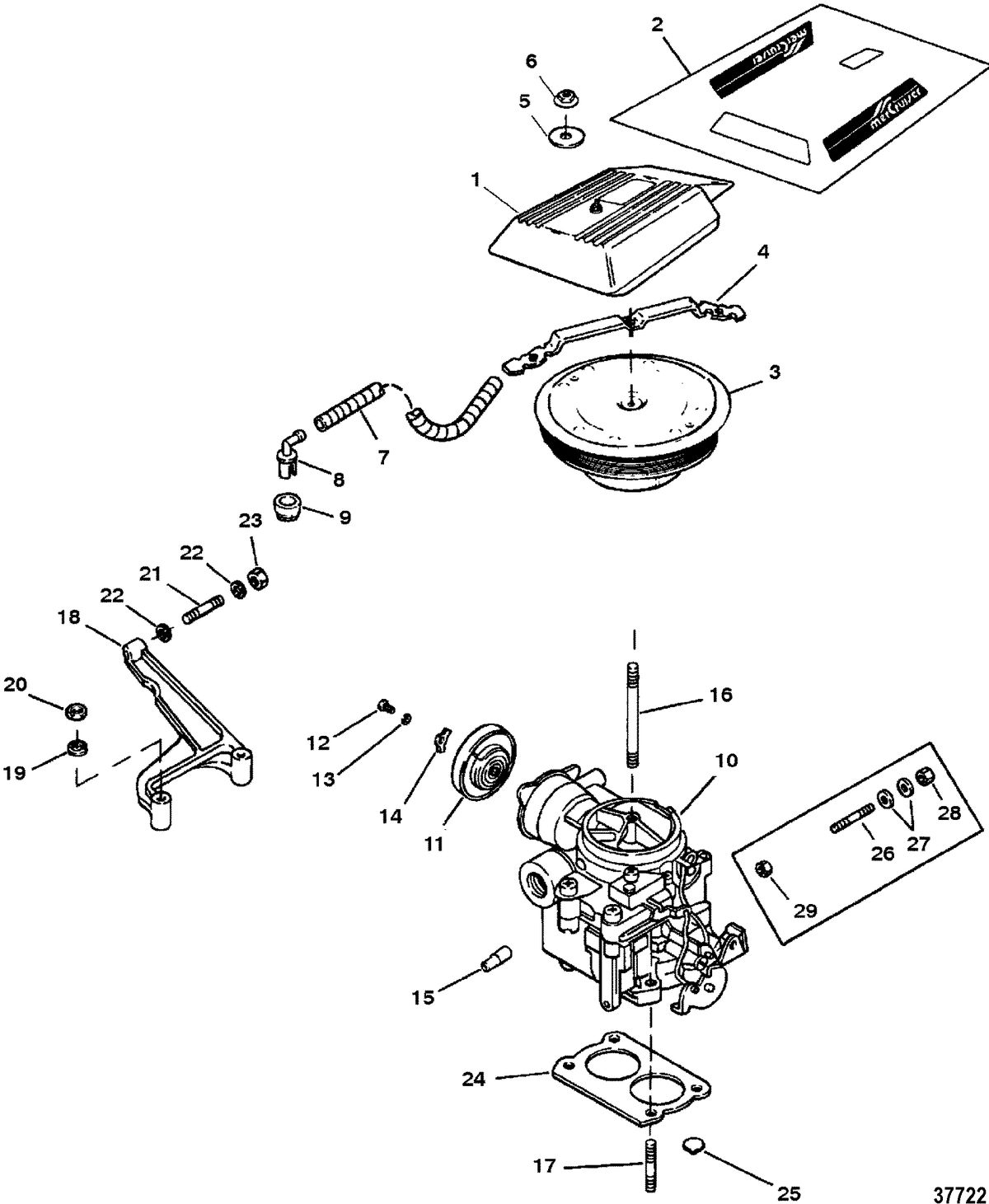MERCRUISER 5.7L/LX 350 MAG ALPHA/BRAVO CARBURETOR/THROTTLE LINKAGE(2 BARREL)
