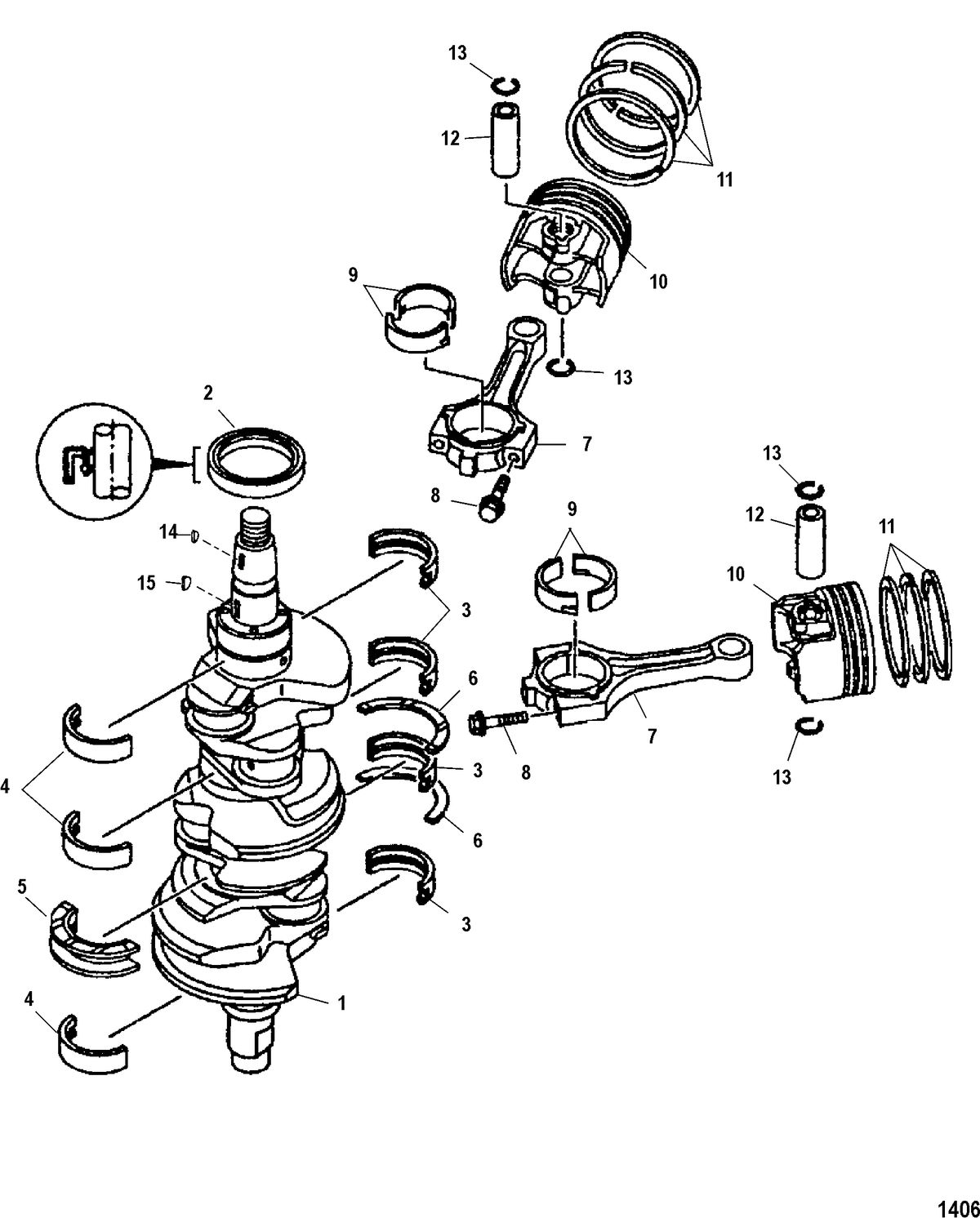 MERCURY/MARINER 225 EFI 4-STROKE Crankshaft, Pistons and Connecting Rods
