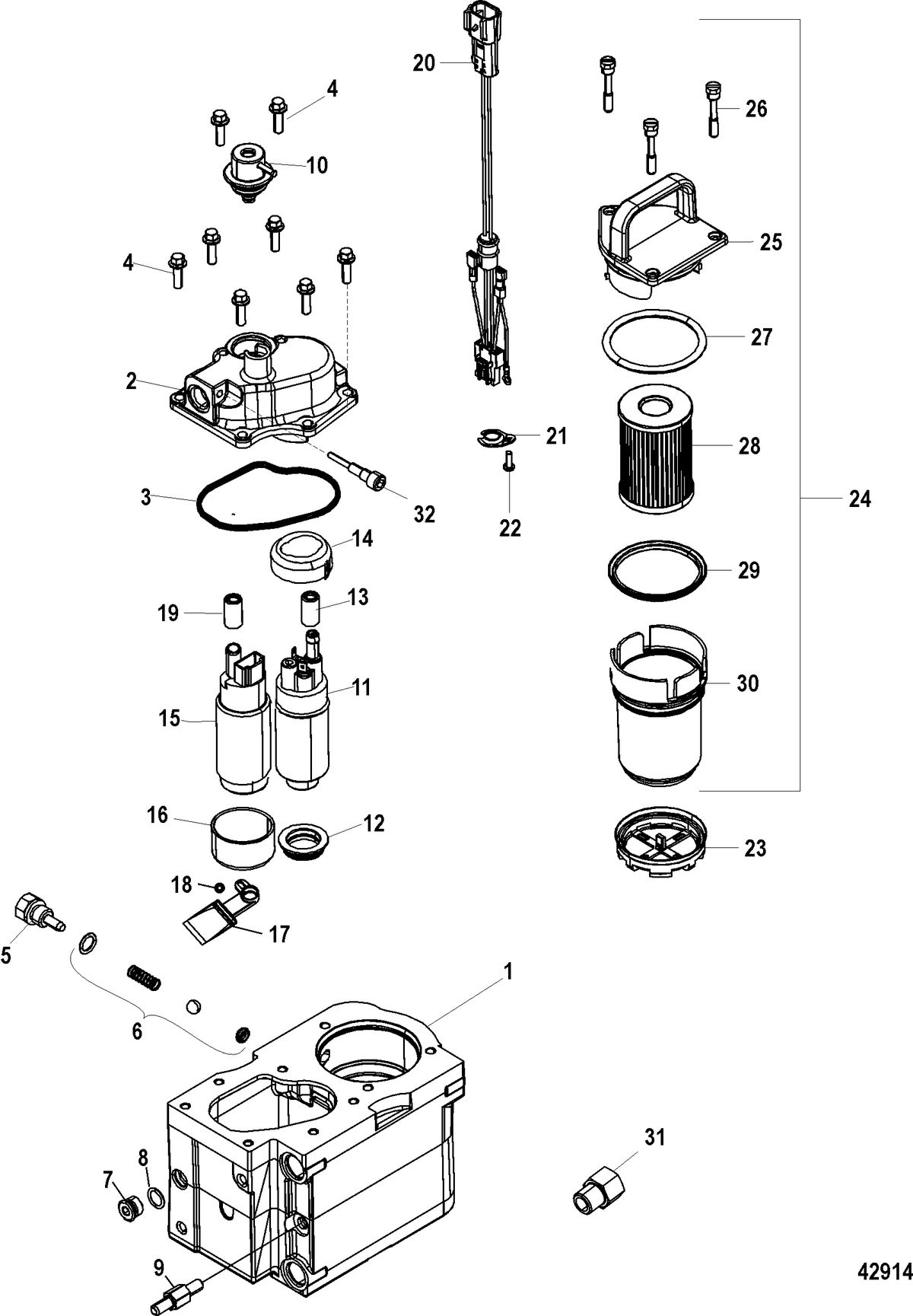 MERCRUISER 5.0L, 350, 377 MAG MPI STERNDRIVE Fuel Module Components -Bravo(SN 1A343748 and Below)