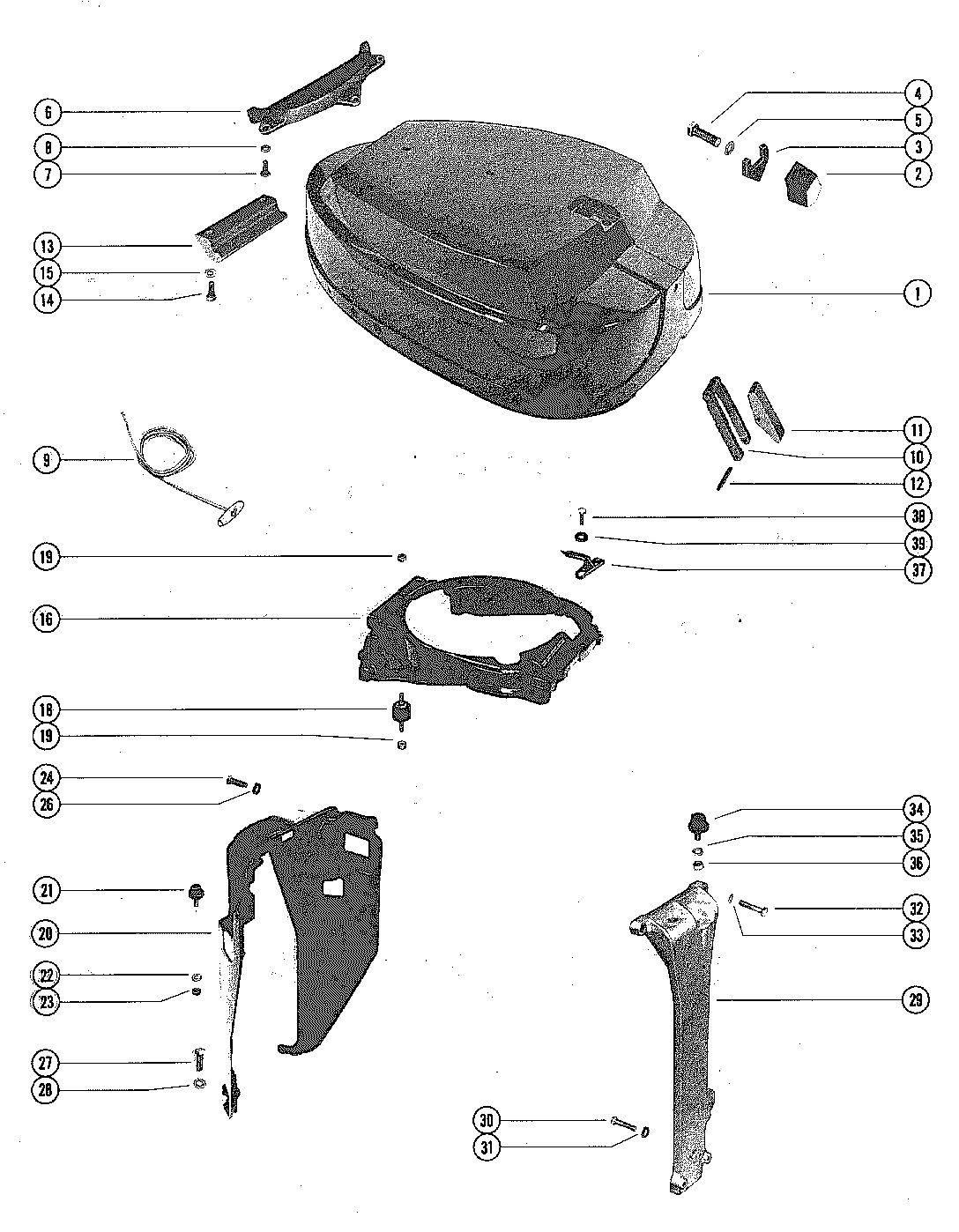 MERCURY MERC 140 TOP COWL AND SUPPORT BRACKETS